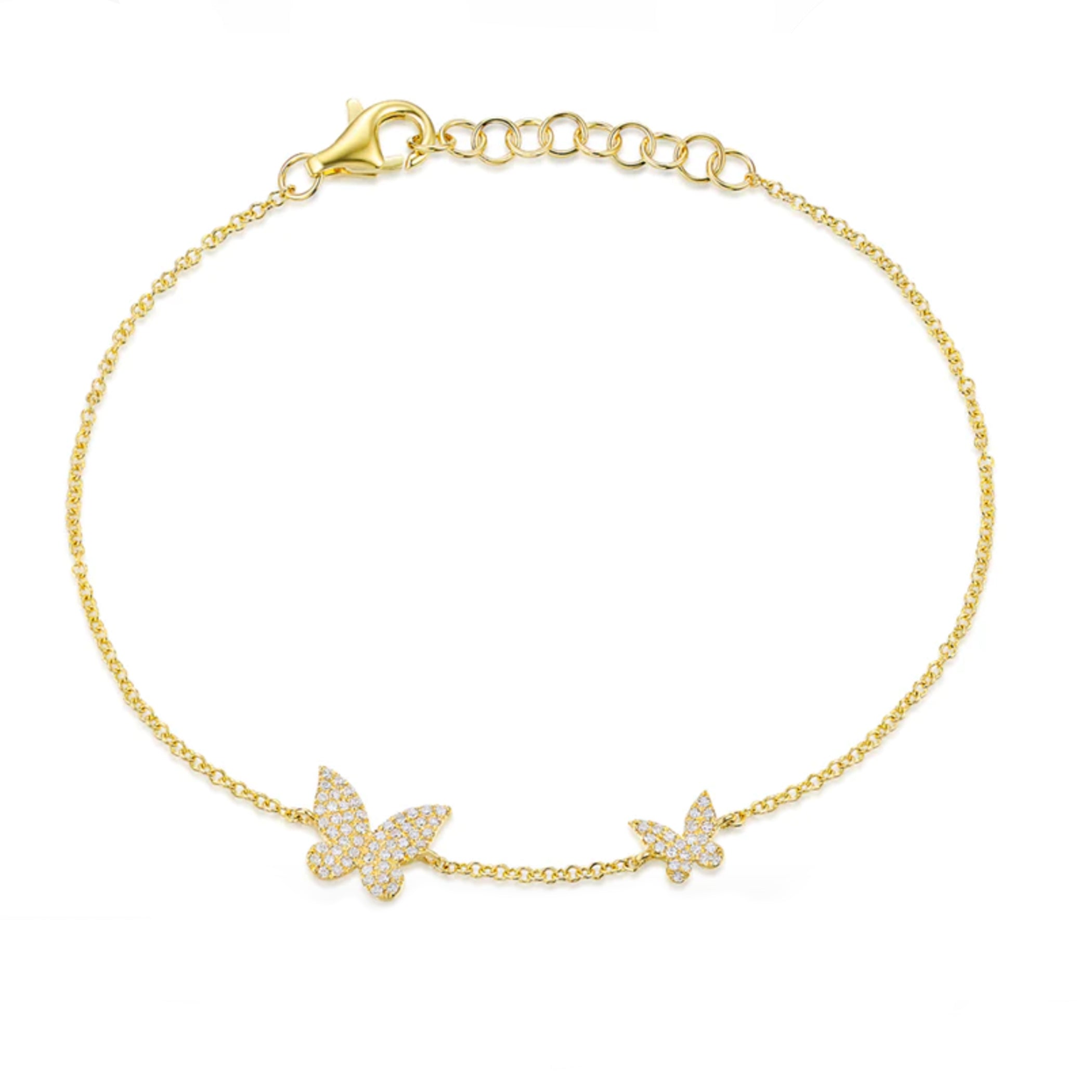 14K DIAMOND PAVE DOUBLE BUTTERFLY BRACELET