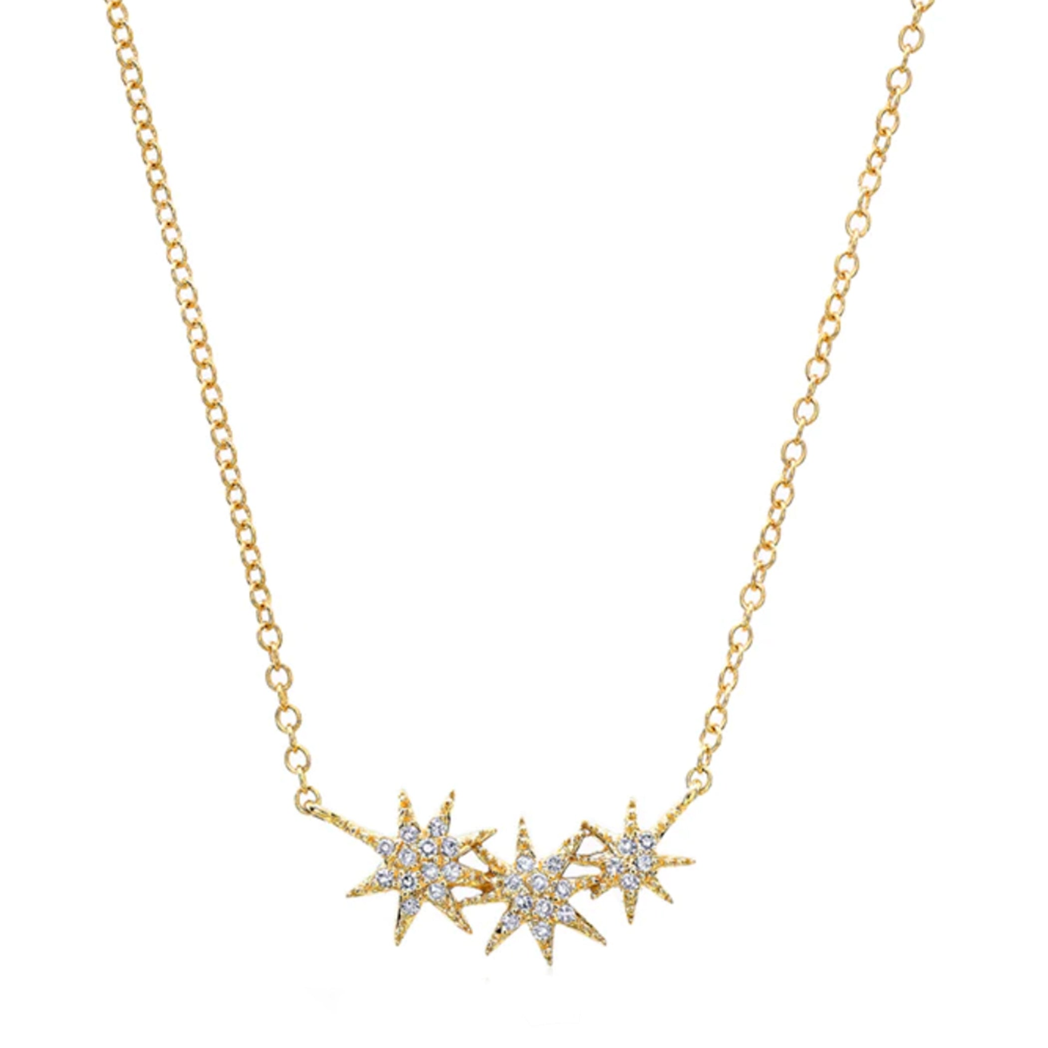 14K DIAMOND PAVE STARBURST TRIO NECKLACE