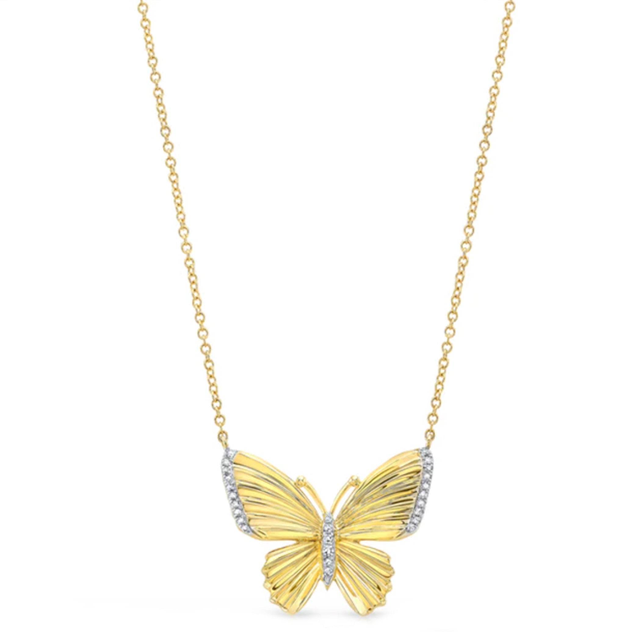 14K DIAMOND PAVE TEXTURED BUTTERFLY NECKLACE