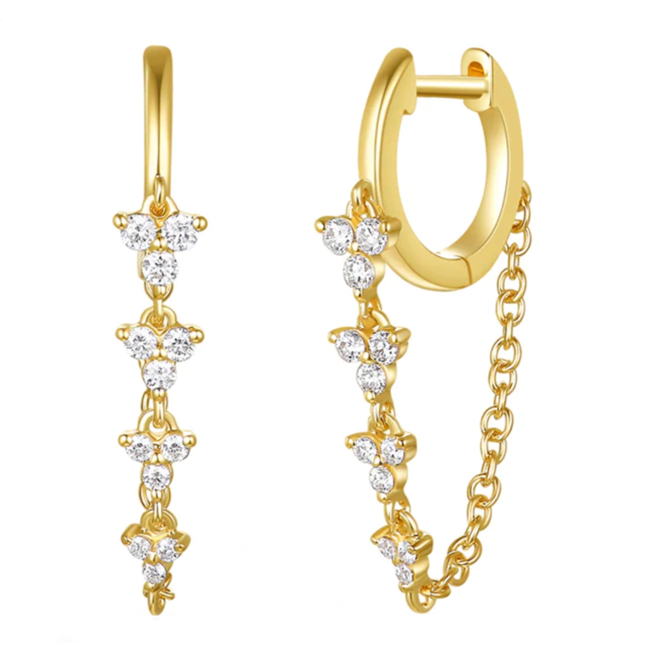 14K PLAIN HUGGIE WITH DANGLING DIAMOND ATRIA DROP