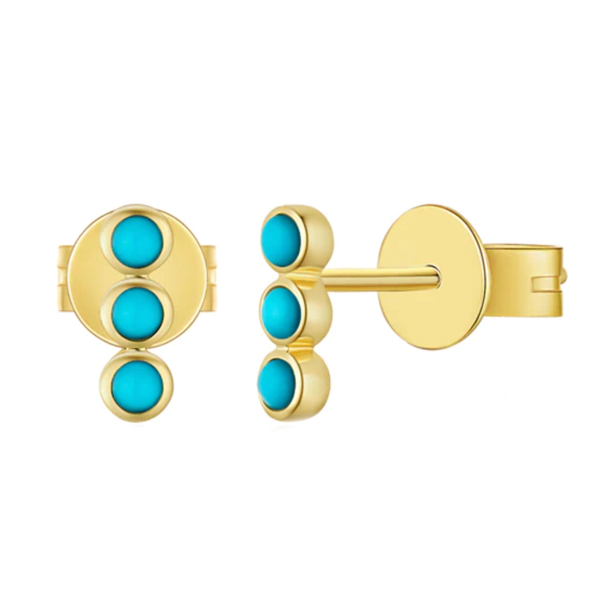 14K TRIPLE BEZEL SET TURQUOISE STUDS