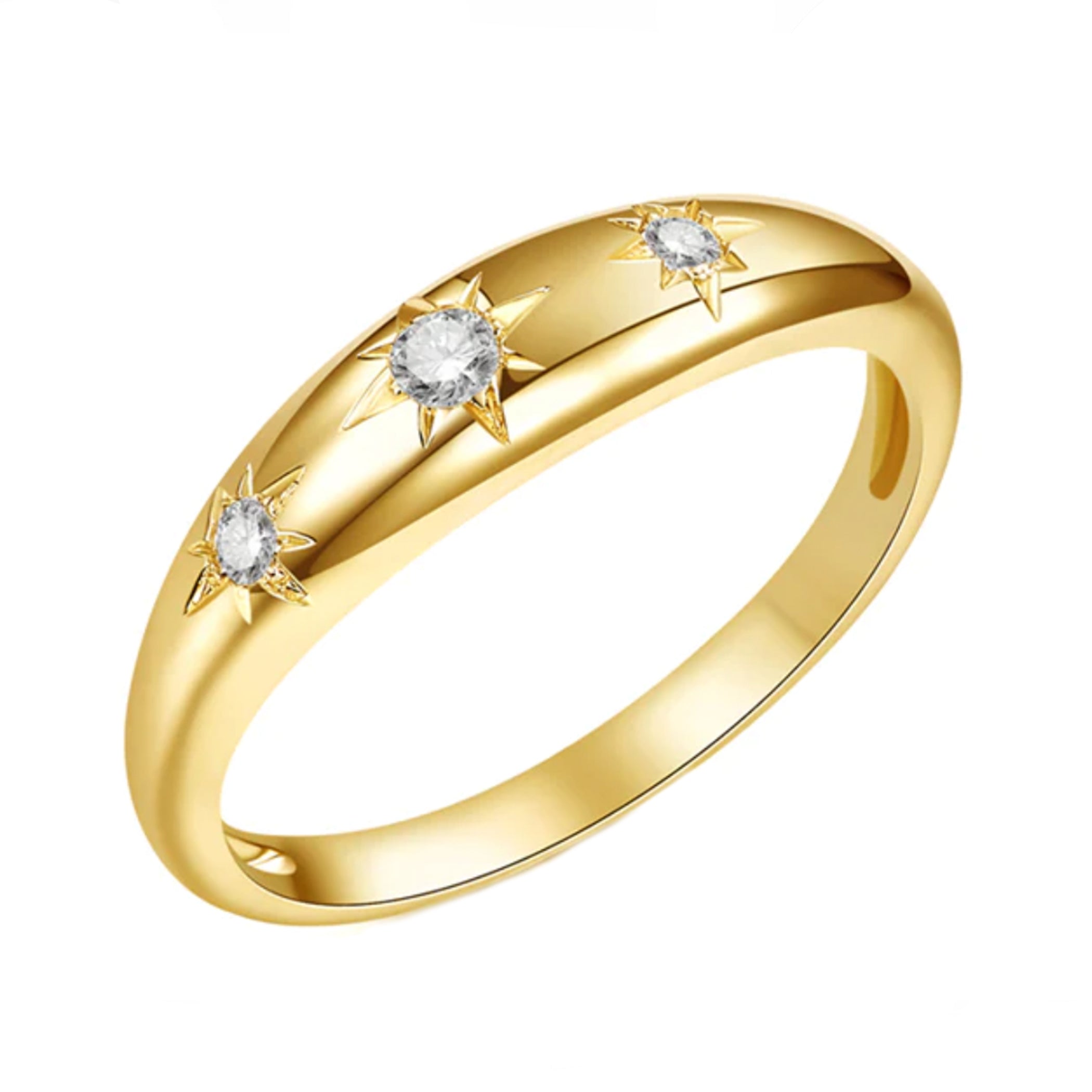 14K TRIPLE DIAMOND STARBURST DOME RING