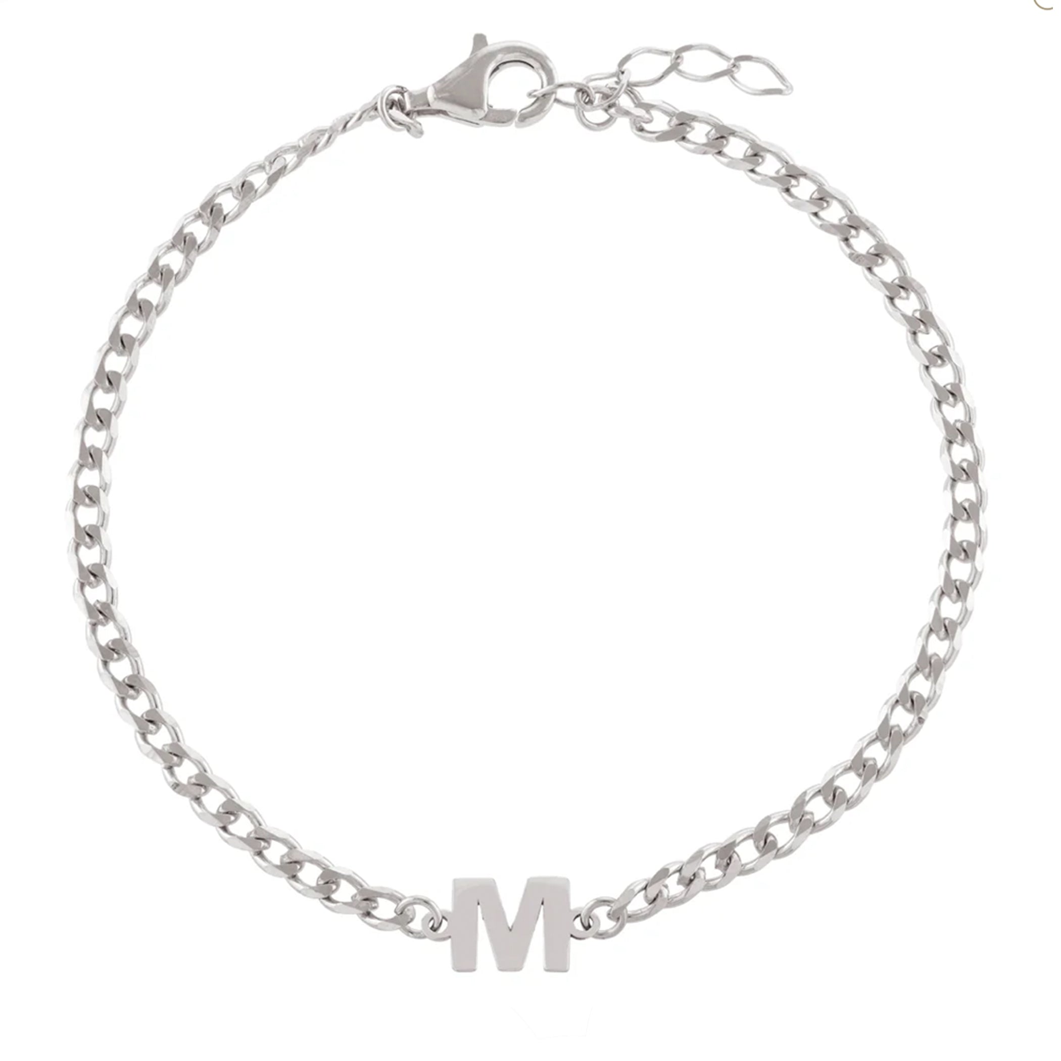 STERLING SILVER CURB CHAIN INITIAL BRACELET