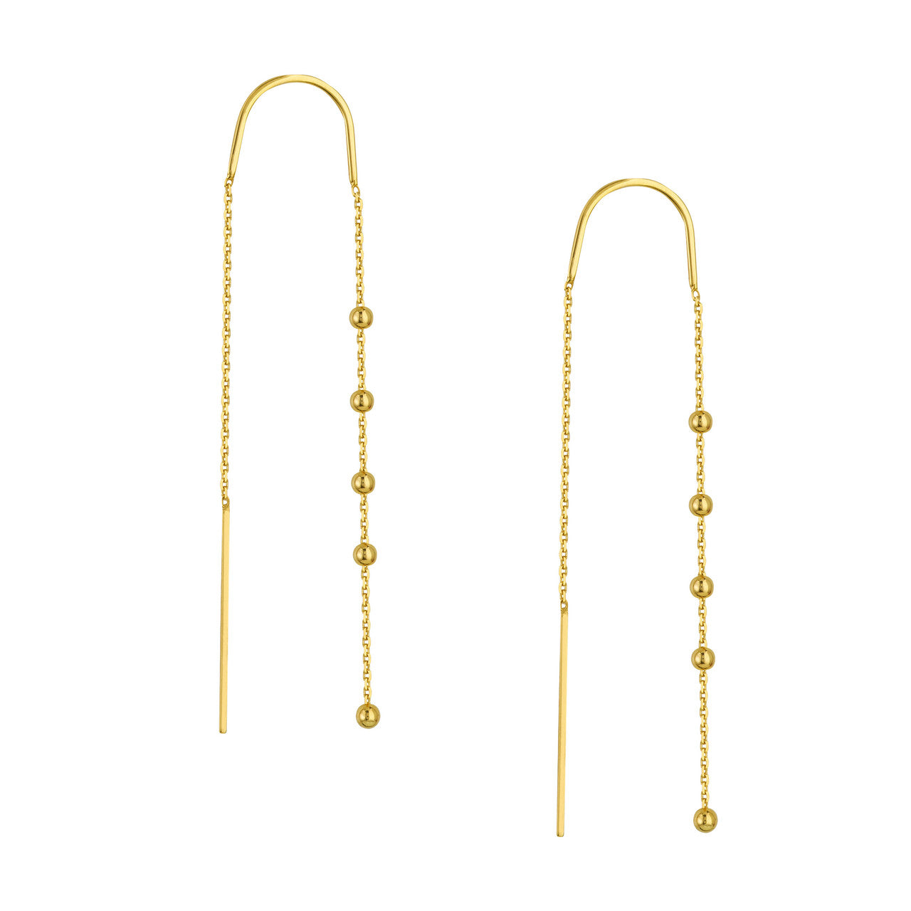 14K 2MM BEAD ACCENT THREADER EARRINGS