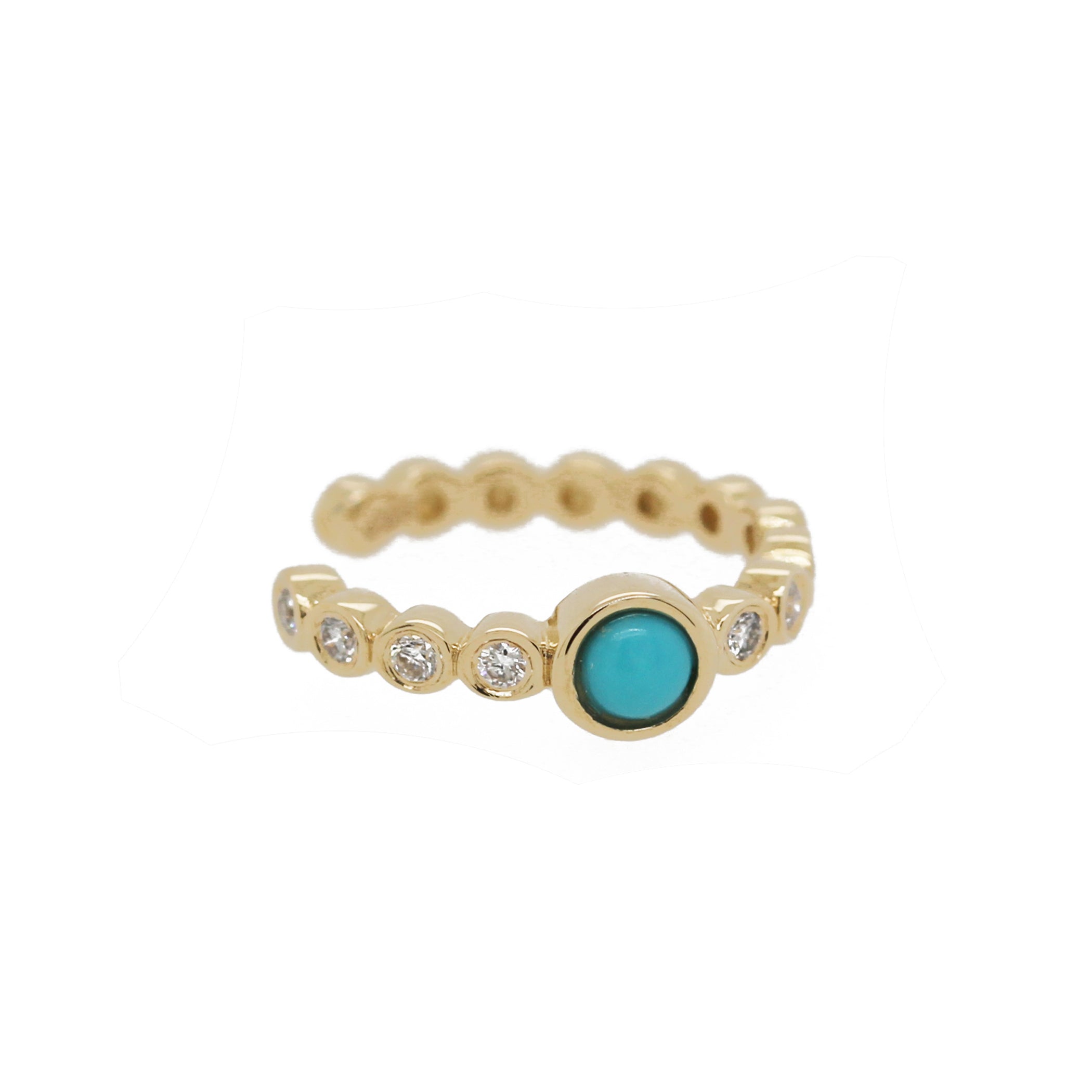 14K DIAMOND AND TURQUOISE BEZEL EAR CUFF