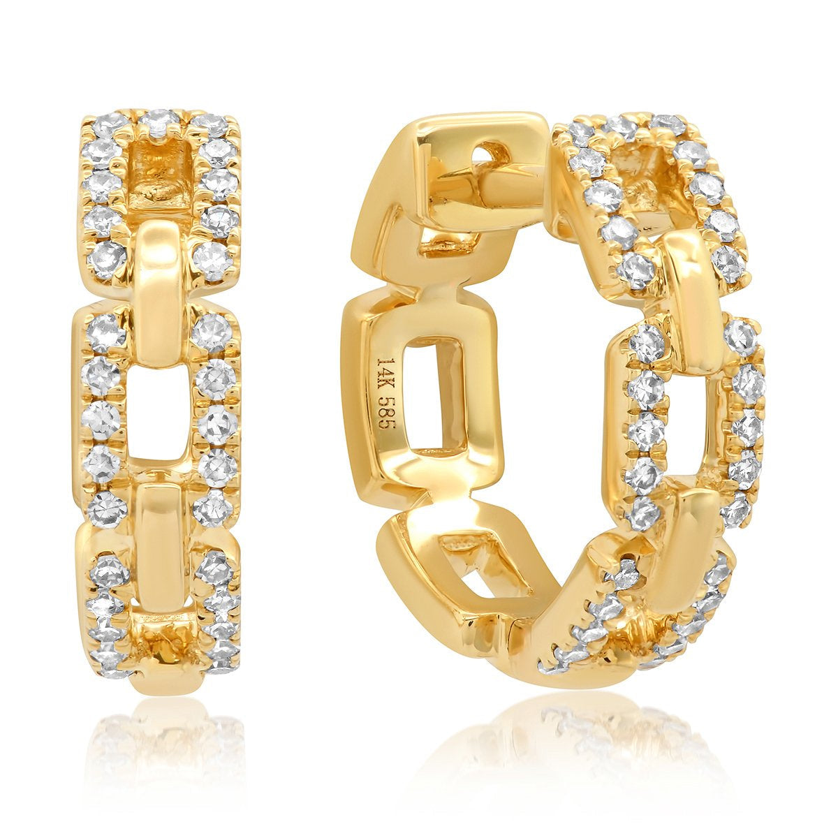 14K DIAMOND PAVE CHAIN LINK HOOPS