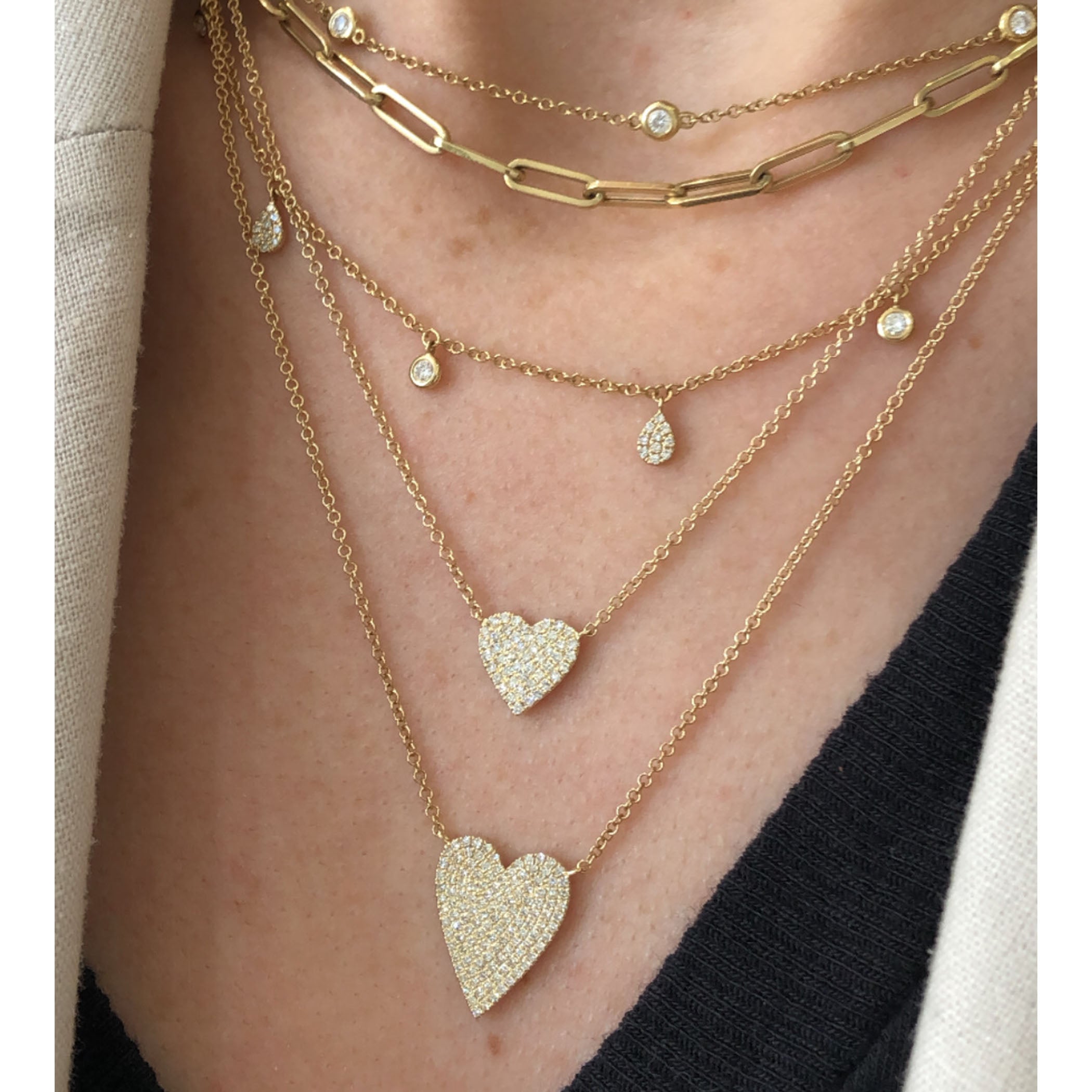 14K LARGE DIAMOND PAVE HEART NECKLACE