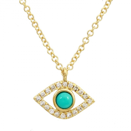 14K DIAMOND PAVE OPEN EVIL EYE WITH TURQUOISE NECKLACE