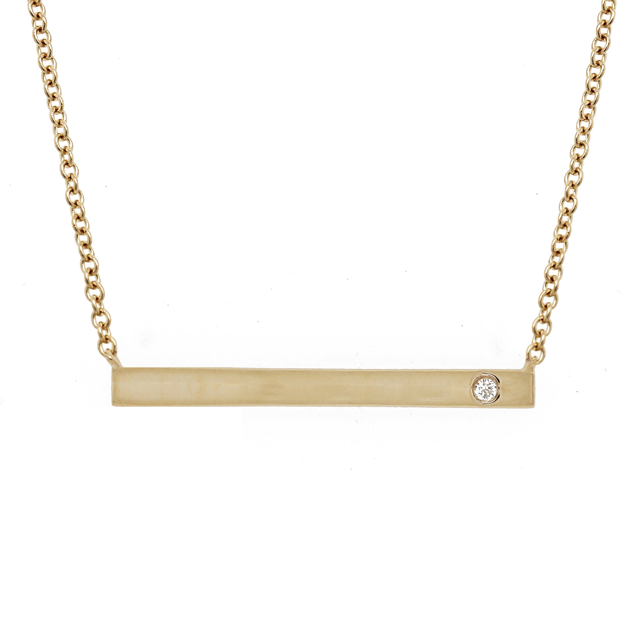 14K LONG BAR WITH SINGLE DIAMOND NECKLACE