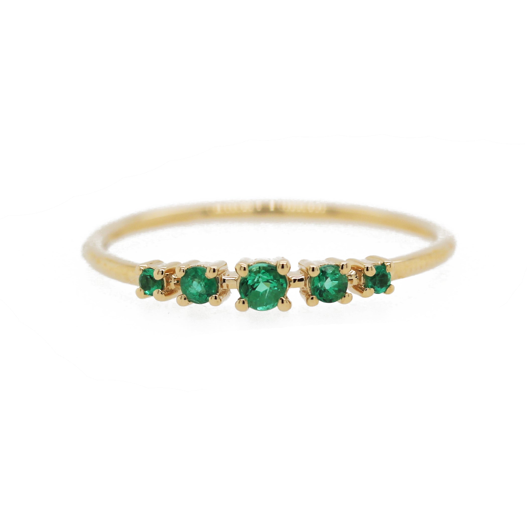 14K FIVE GRADUATED EMERALDS RING