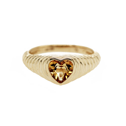 14K FLUTED DOME HEART CITRINE RING