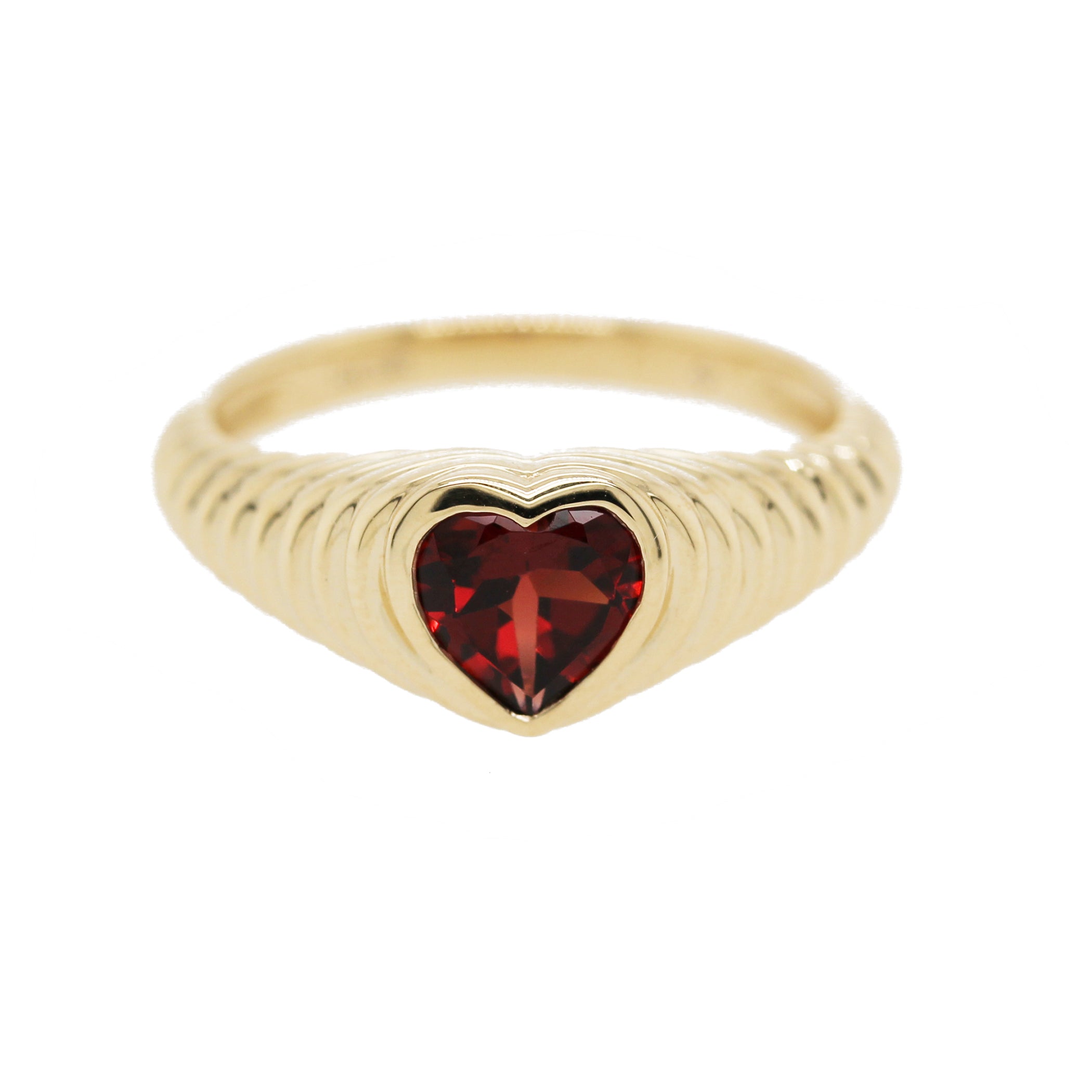 14K FLUTED DOME HEART GARNET RING