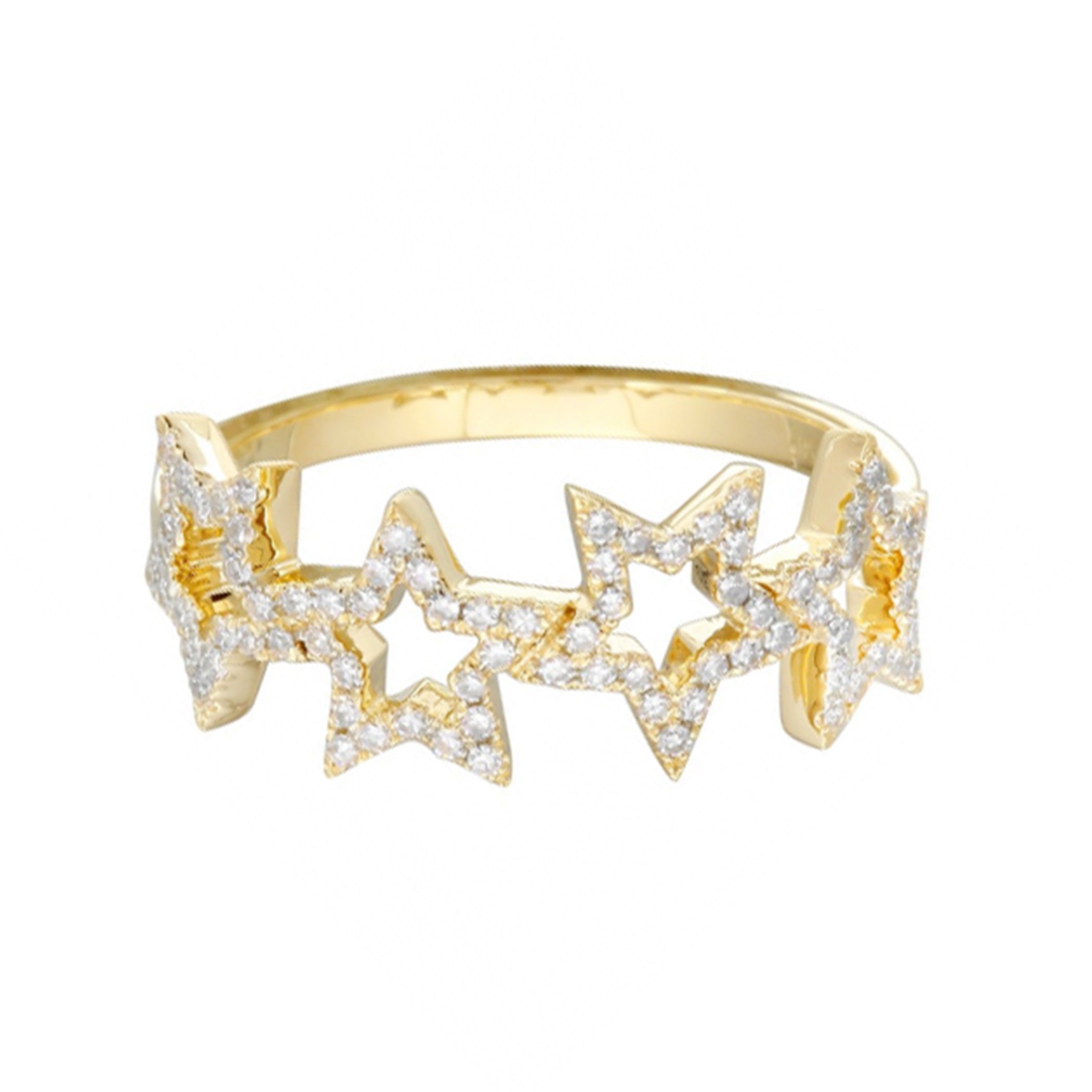 14K FOUR OPEN DIAMOND PAVE STARS RING