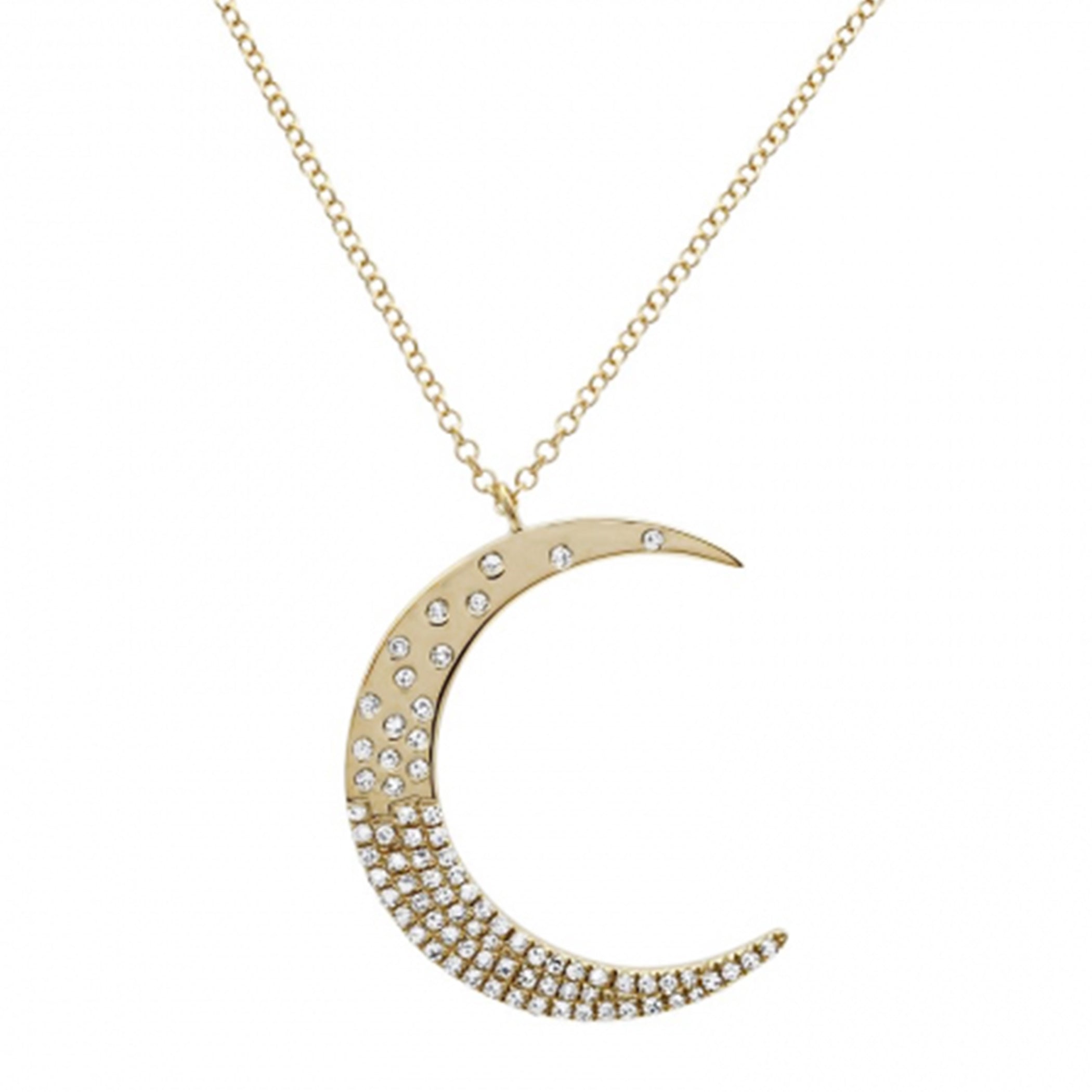 14K LARGE MOON WITH GRADUATED DIAMONDS NECKLACE