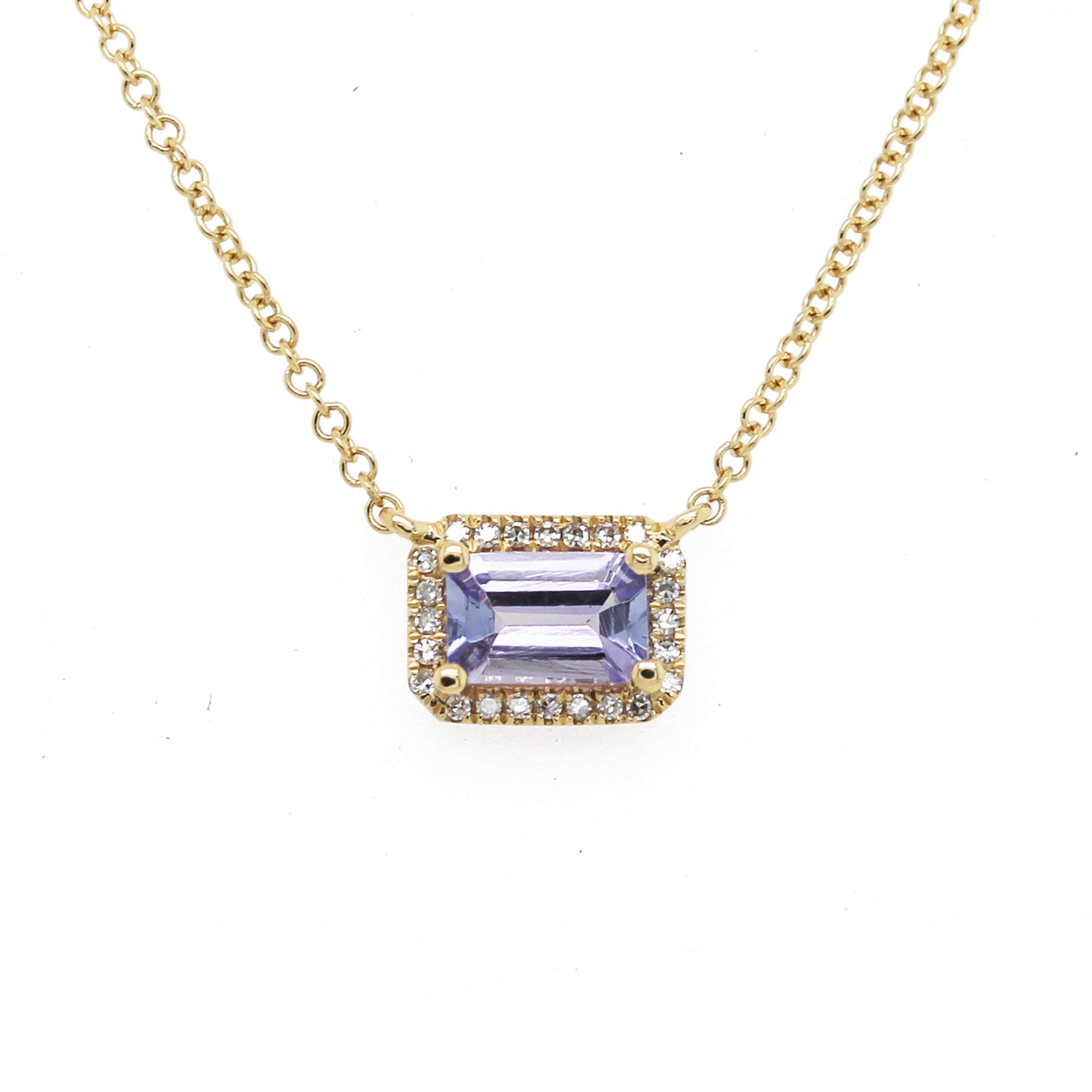14K OCTAGON TANZANITE WITH DIAMOND HALO NECKLACE
