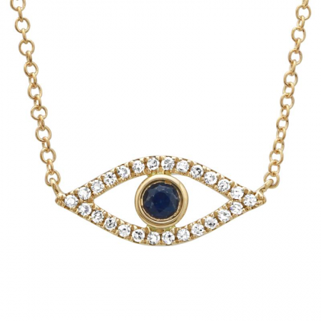 14K OPEN EVIL EYE  WITH SAPPHIRE AND DIAMONDS NECKLACE