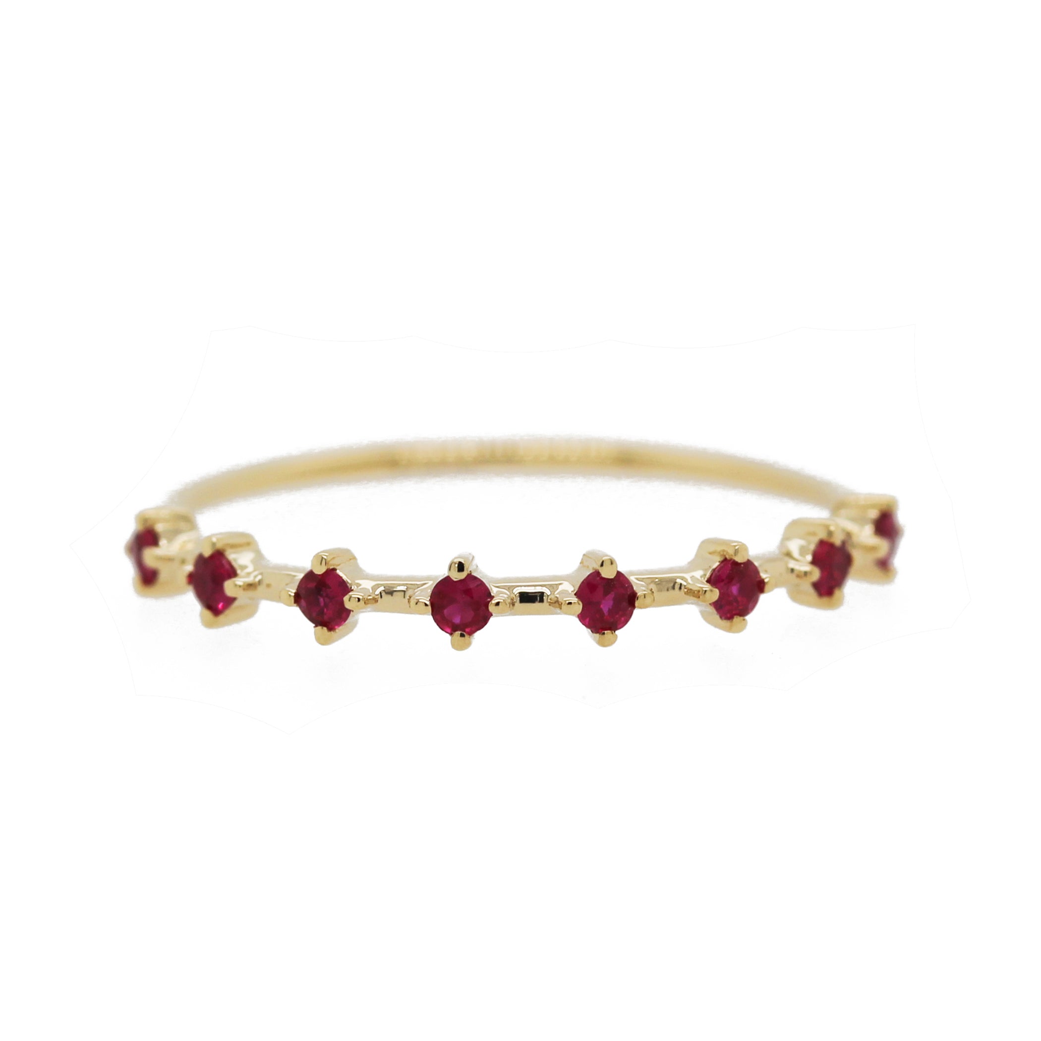 14K SEVEN PRONG SET RUBIES BAND RING