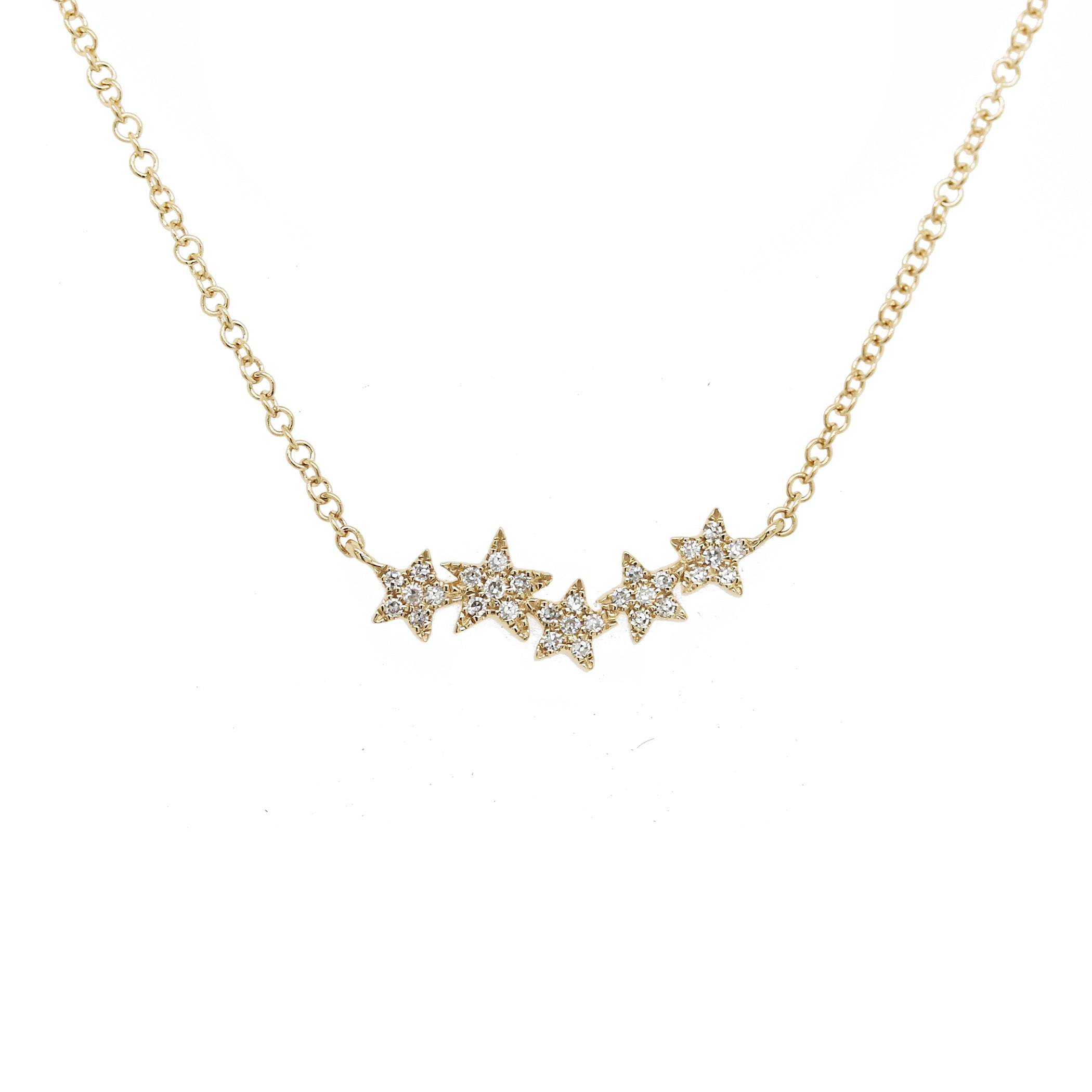 14K FIVE DIAMOND PAVE SCATTERED STAR NECKLACE