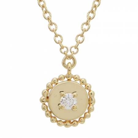 14K SMALL BEADED MEDALLION WITH SINGLE DIAMOND NECKLACE