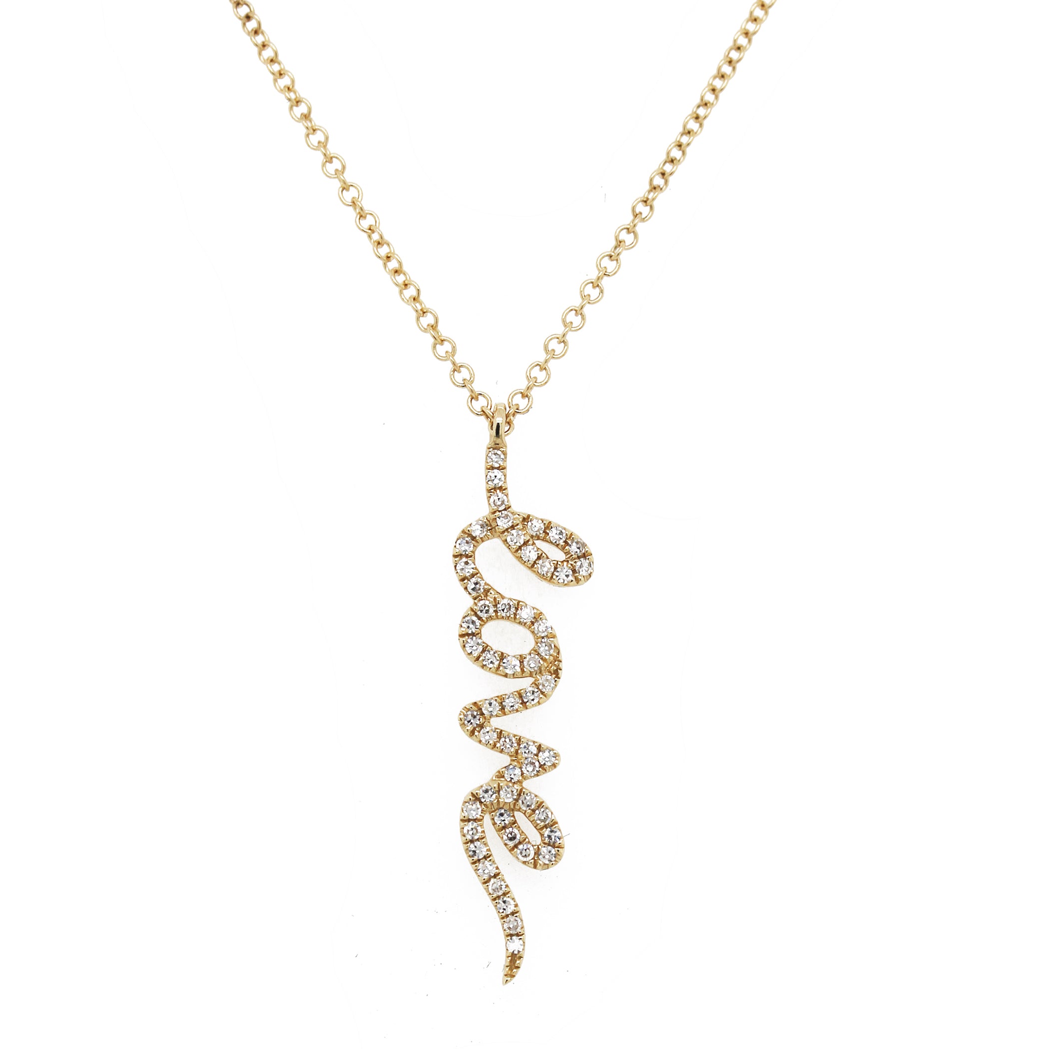 14K SMALL DIAMOND PAVE VERTICAL 'LOVE' NECKLACE