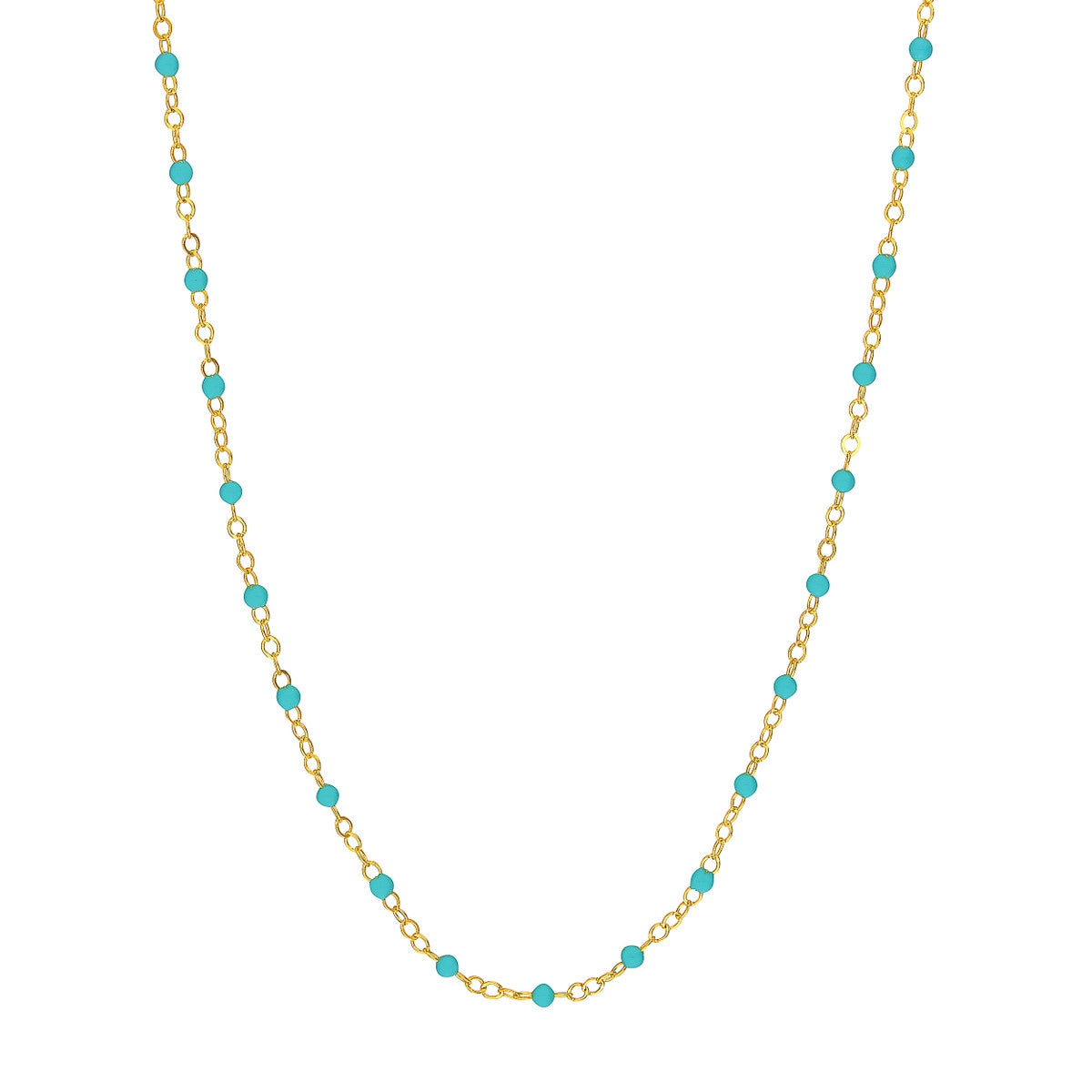 14K TURQUOISE ENAMEL STATION BEAD NECKLACE