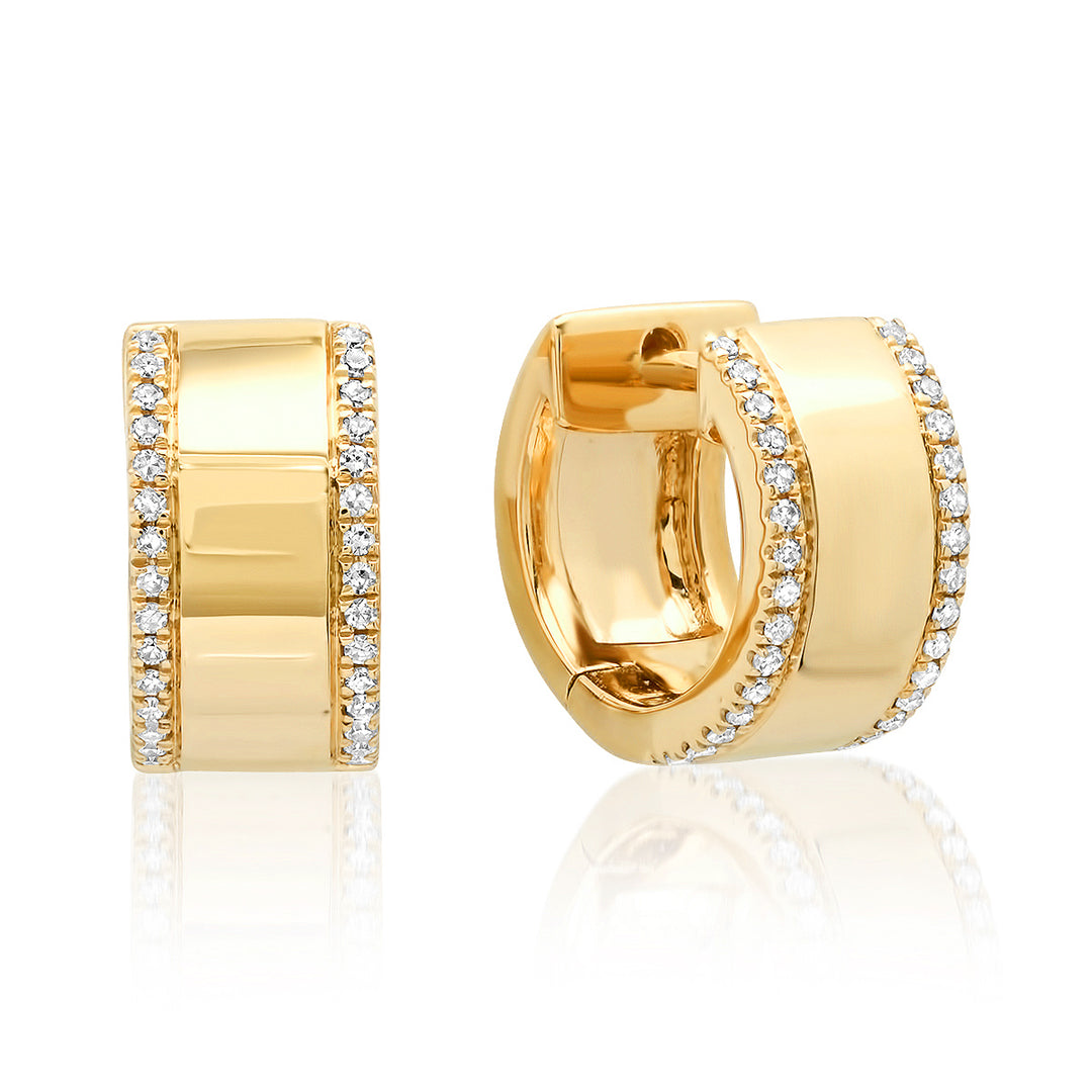 14K XL HUGGIE WITH DIAMOND PAVE BORDERS