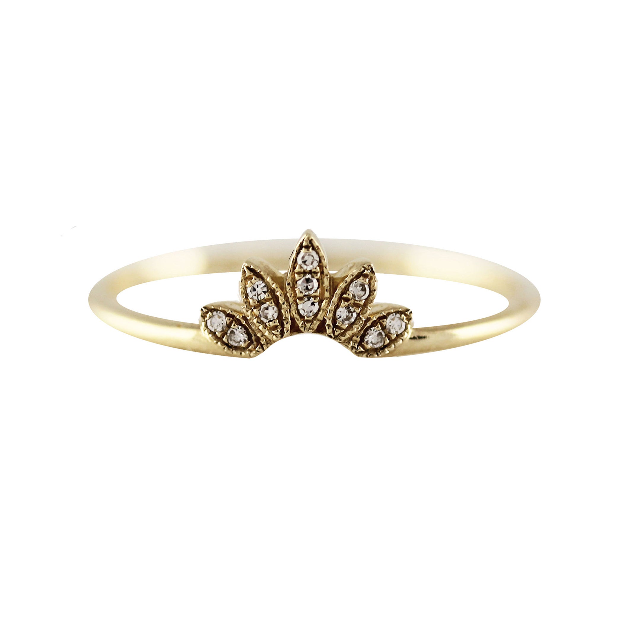 14K TINY DIAMOND PAVE MARQUISE TIARA RING