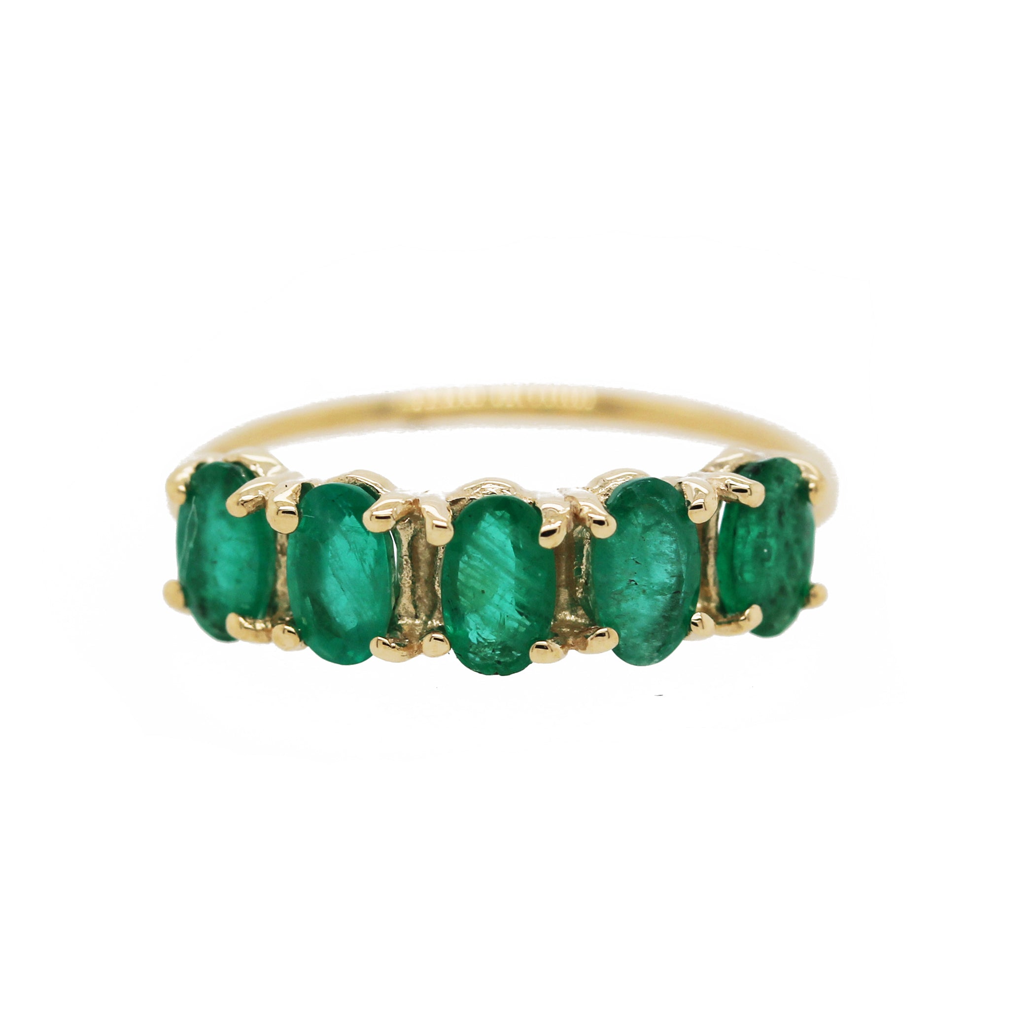 14K 5 OVAL EMERALDS RING