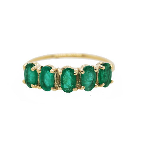 14K EMERALD WITH PRONG SET SIDE DIAMONDS RING
