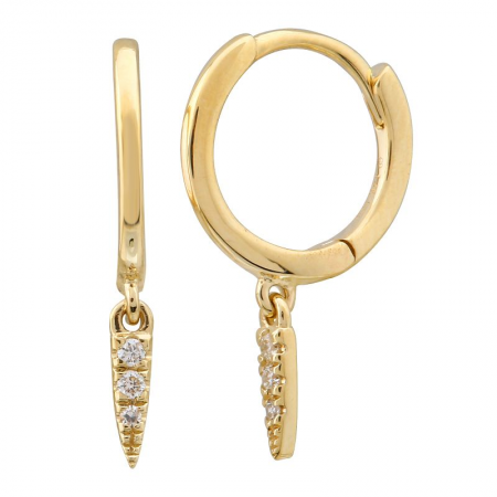 14K PLAIN HUGGIE WITH DANGLING DIAMOND SPIKE