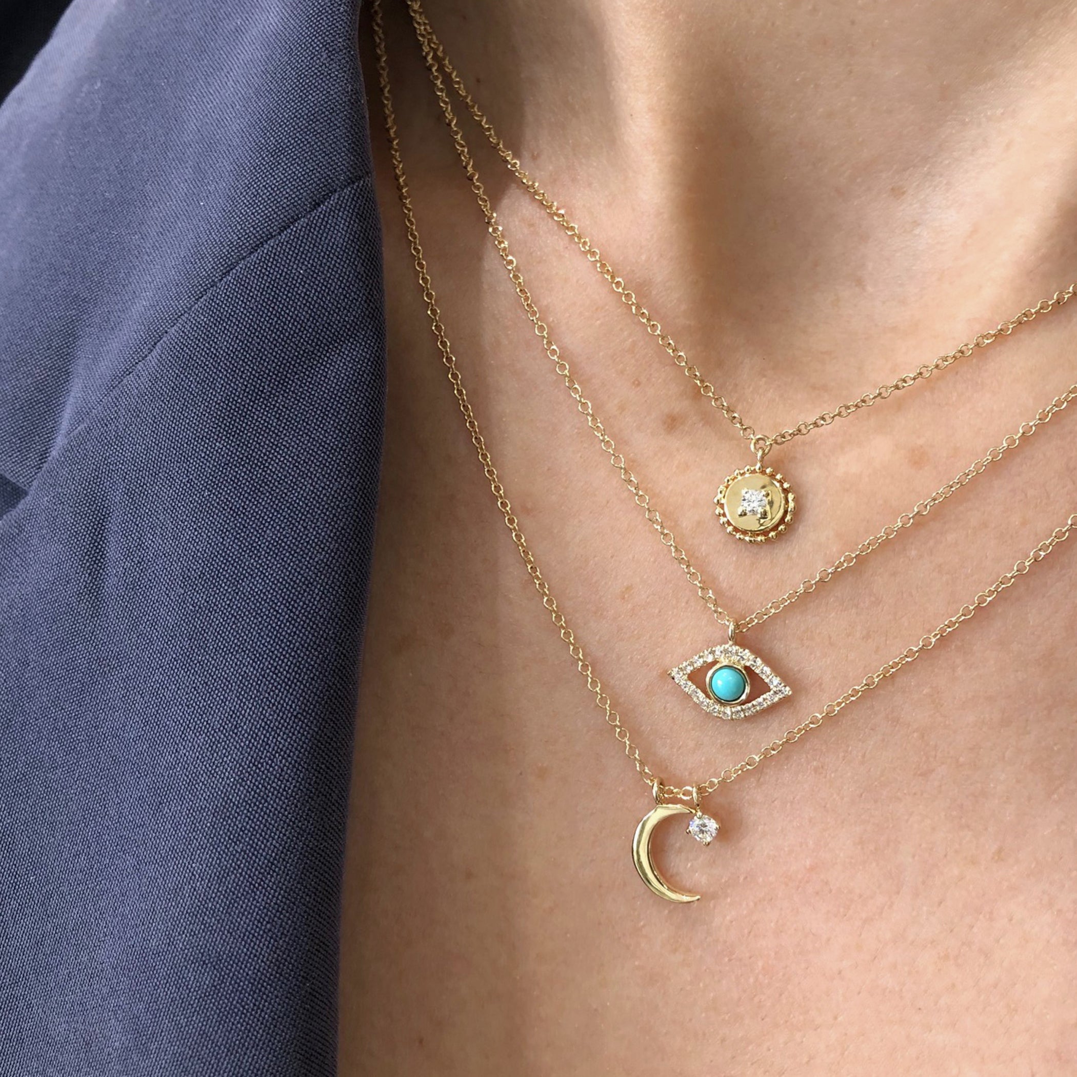 14K DIAMOND PAVE OPEN EVIL EYE WITH TURQUOISE NECKLACE