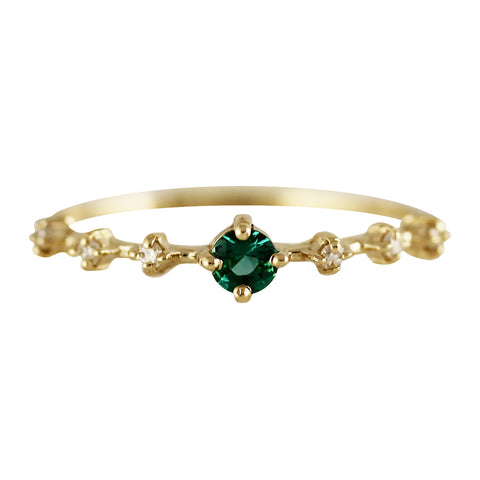 14K TINY BAGUETTE AND ROUND DIAMONDS TIARA RING
