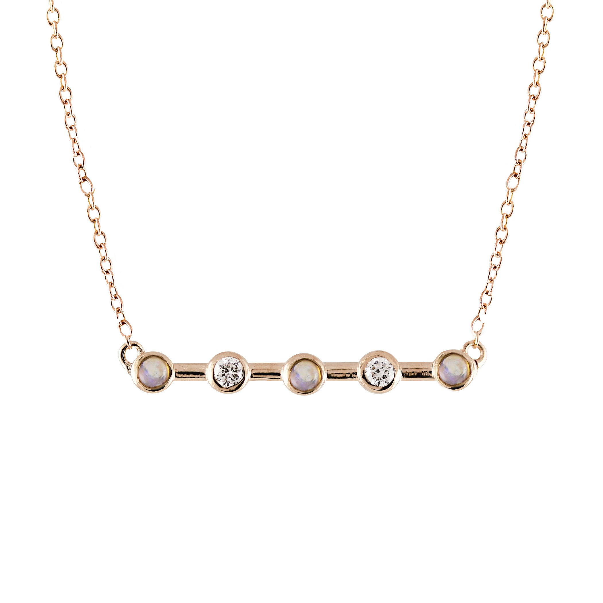 5 BEZEL DIAMOND AND OPAL BAR NECKLACE