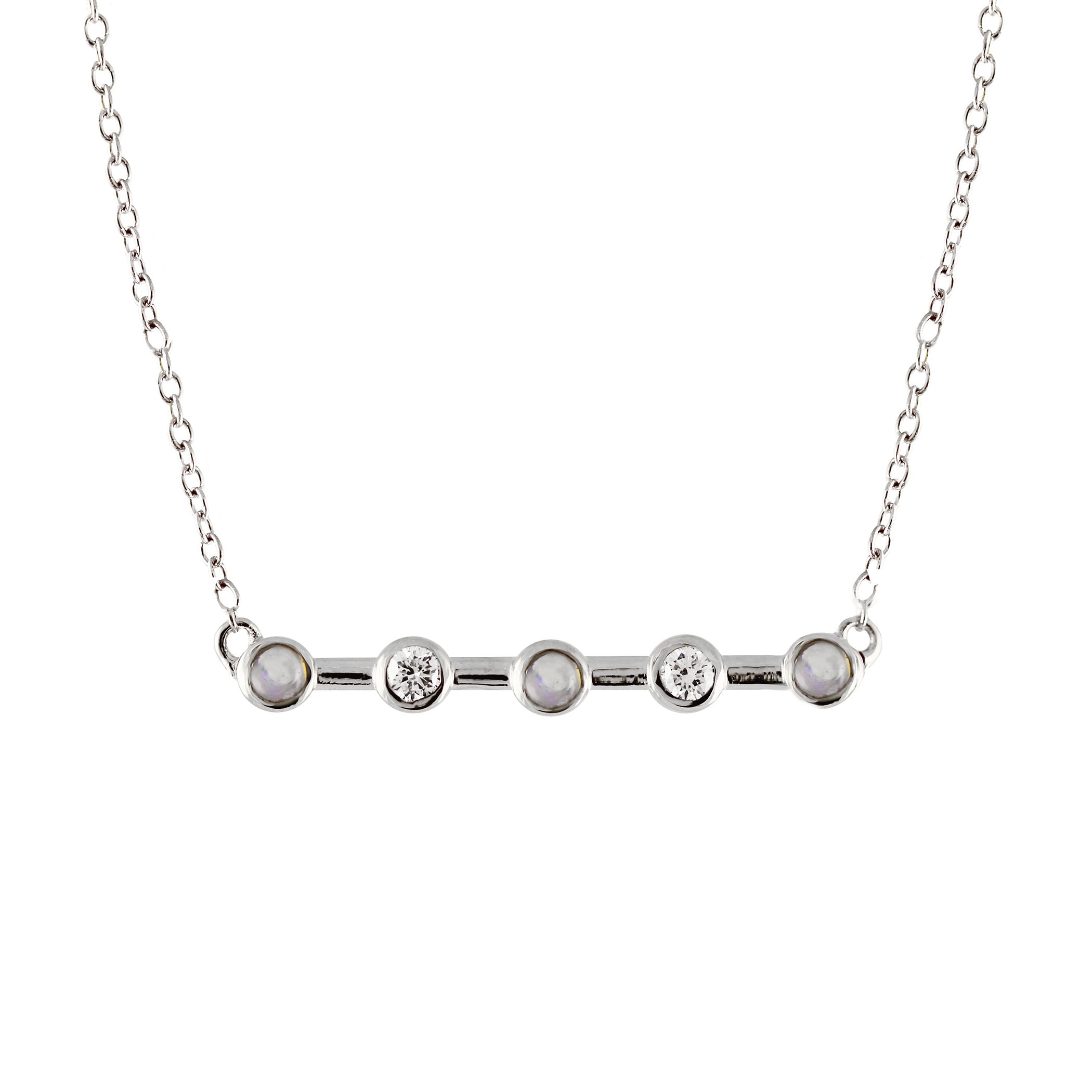5 BEZEL DIAMOND AND OPAL BAR NECKLACE