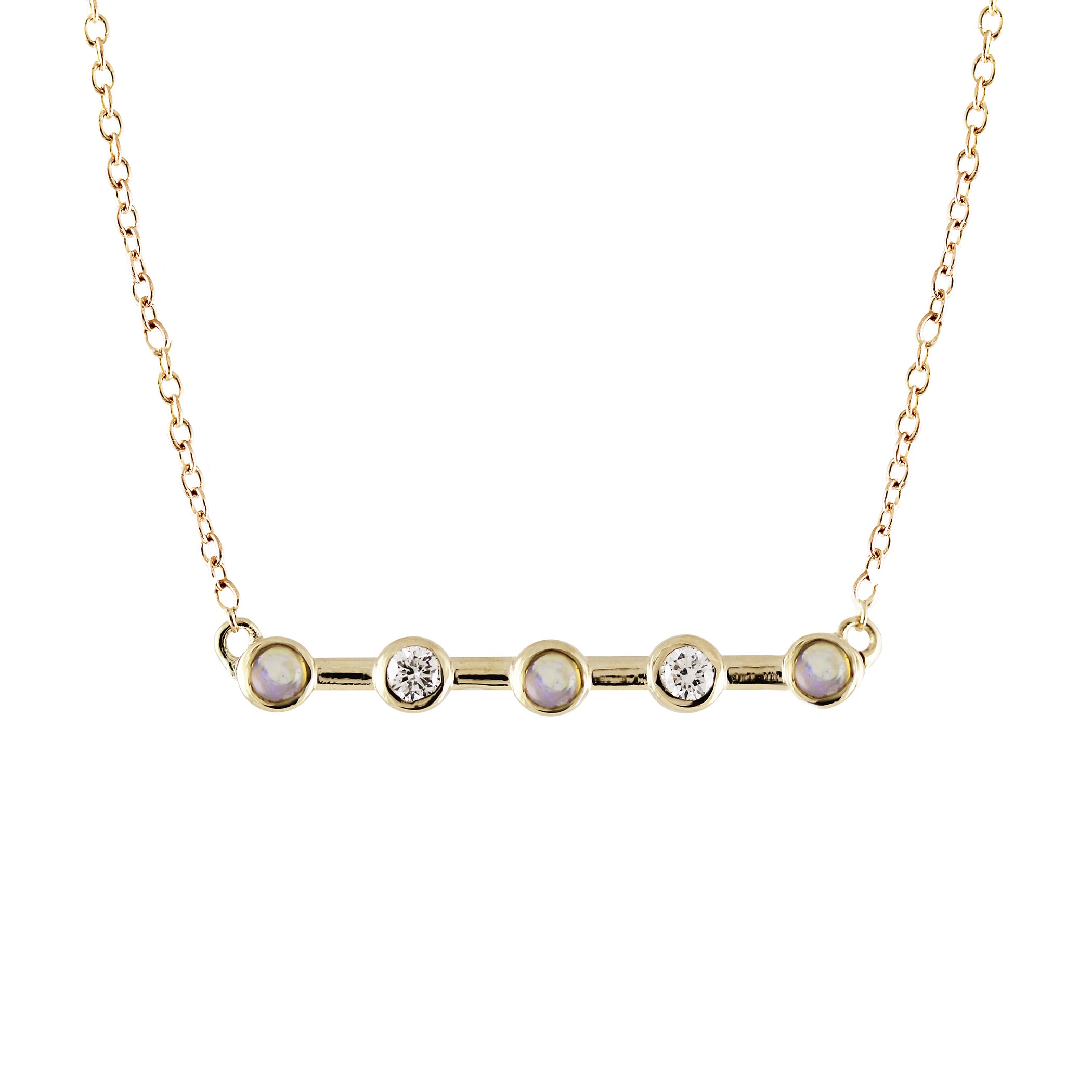 5 BEZEL DIAMOND AND OPAL BAR NECKLACE