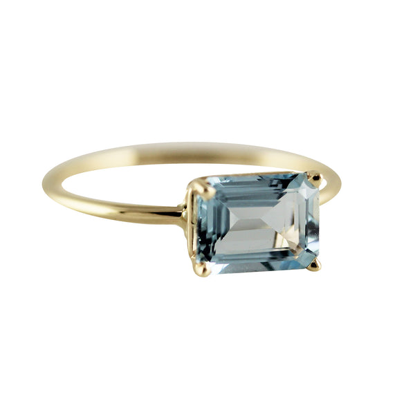 14K 8X6 MM EMERALD CUT AQUAMARINE RING LUMO
