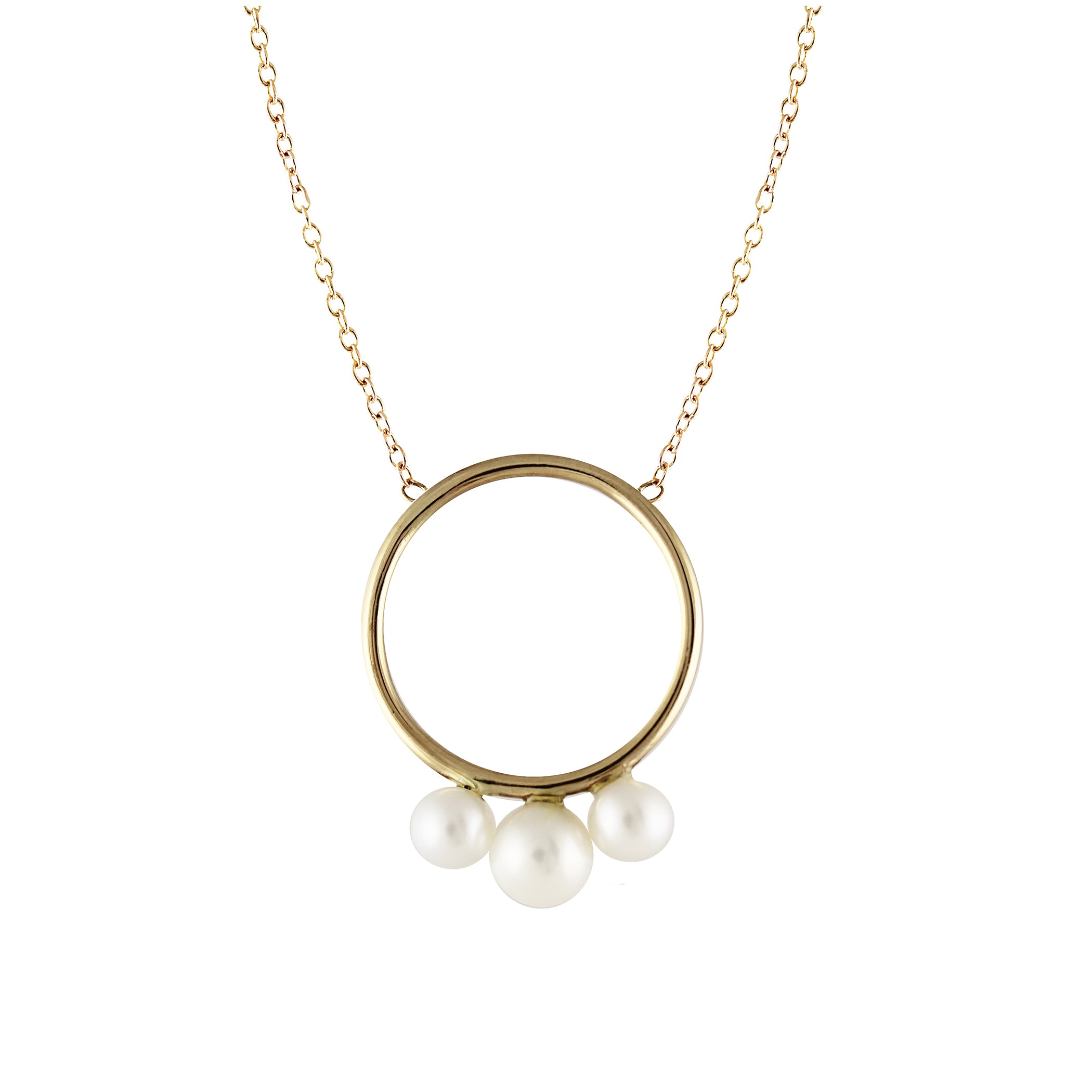 14K CIRCLE WITH TRIPLE PEARLS NECKLACE