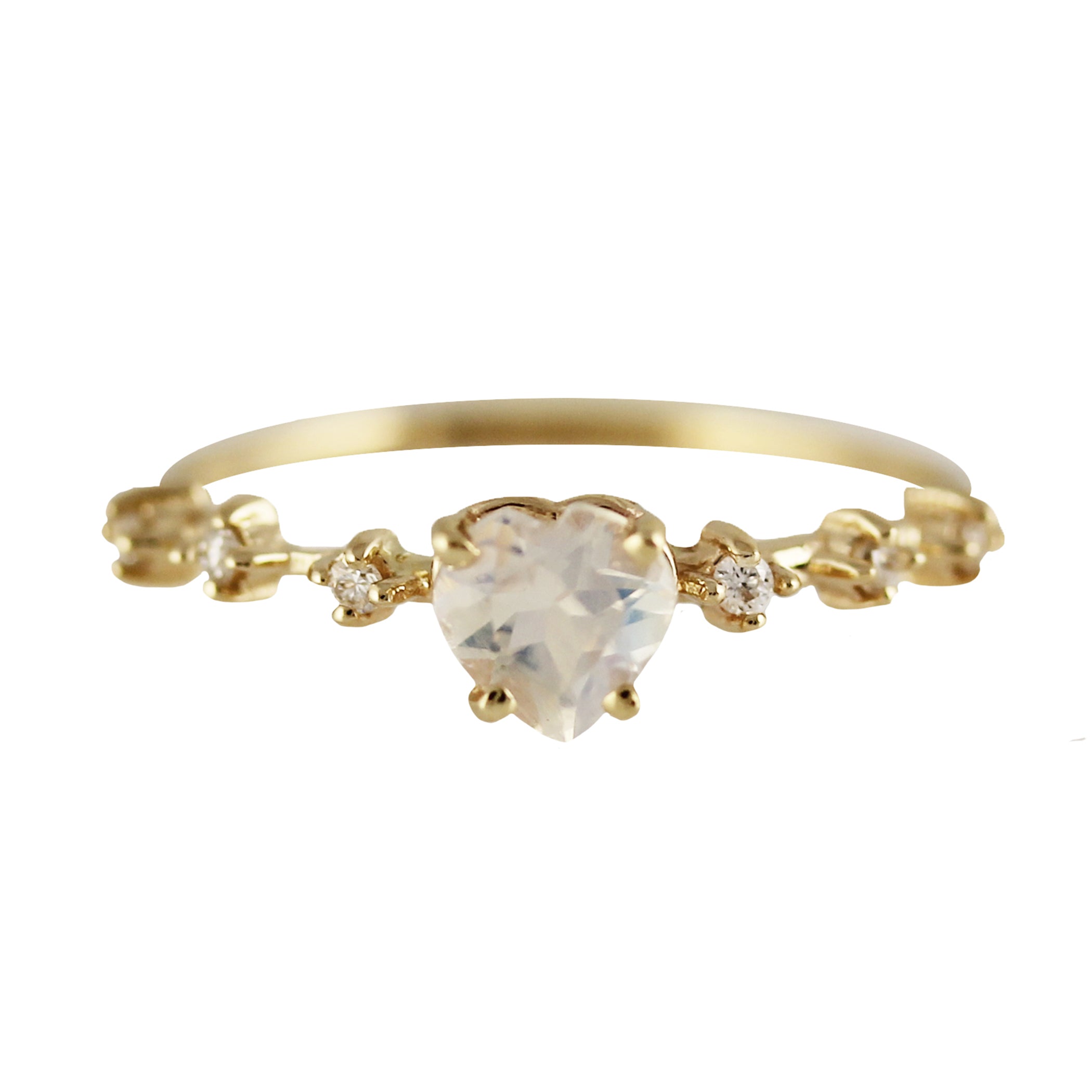 14K RAINBOW MOONSTONE HEART WITH SIDE DIAMONDS RING