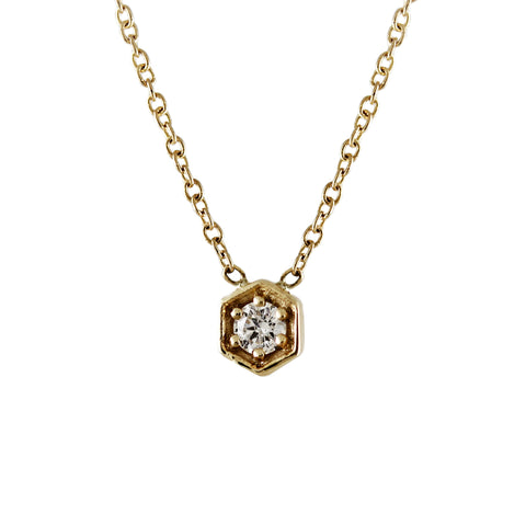 14K FLUTED HEART WITH SINGLE DIAMOND NECKLACE