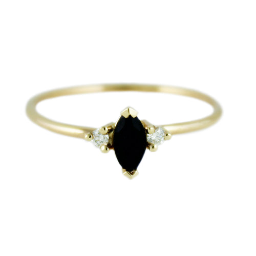 14K ONYX MARQUISE RING WITH DIAMONDS