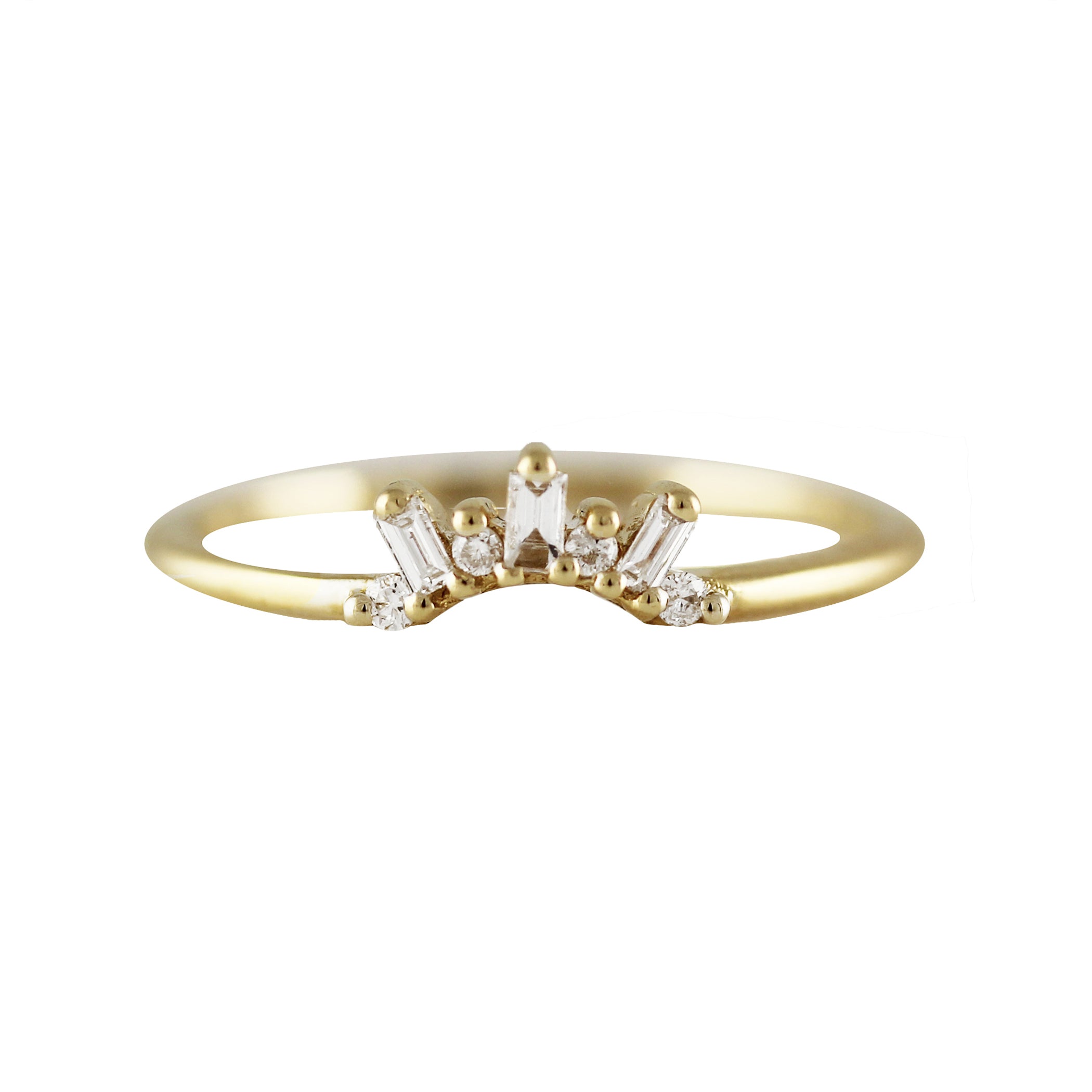 14K TINY BAGUETTE AND ROUND DIAMONDS TIARA RING