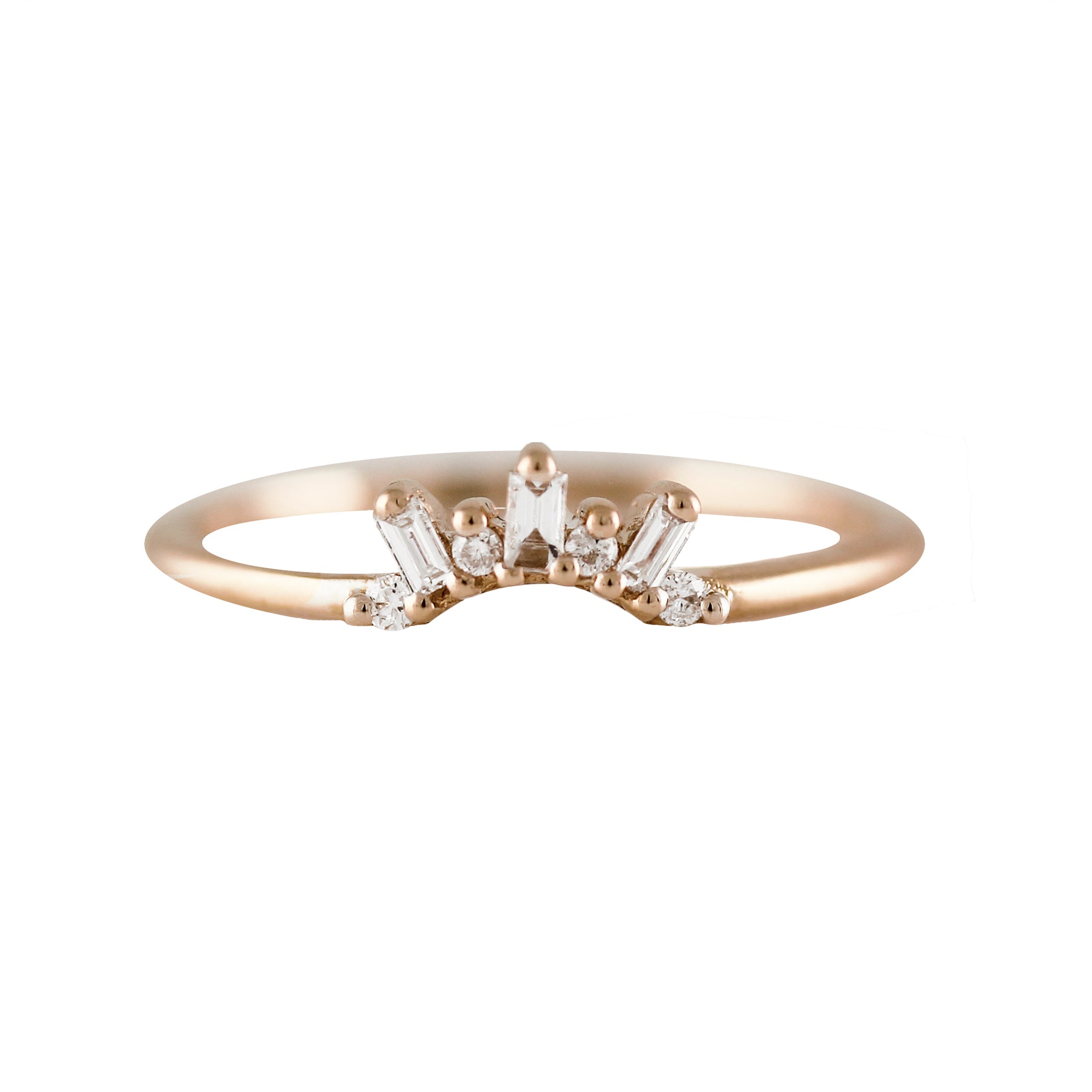 14K TINY BAGUETTE AND ROUND DIAMONDS TIARA RING