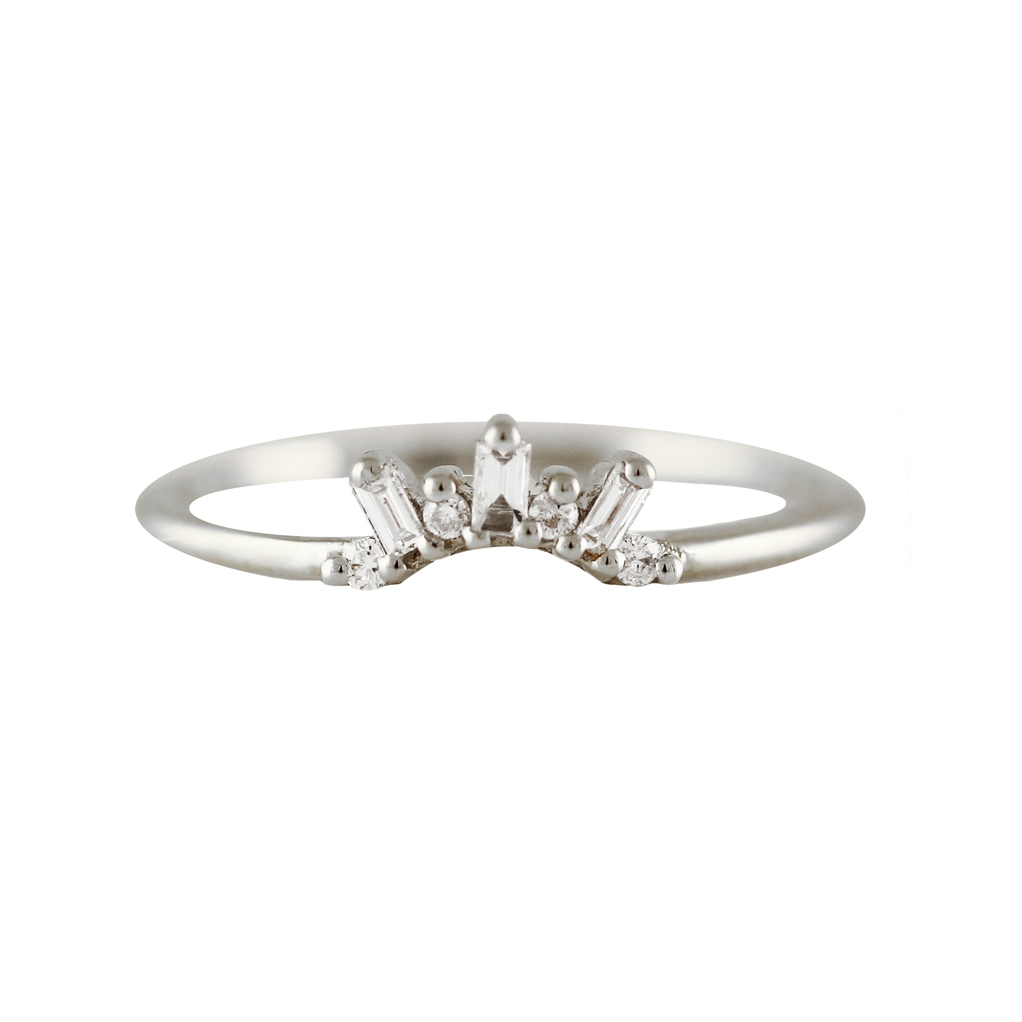 14K TINY BAGUETTE AND ROUND DIAMONDS TIARA RING