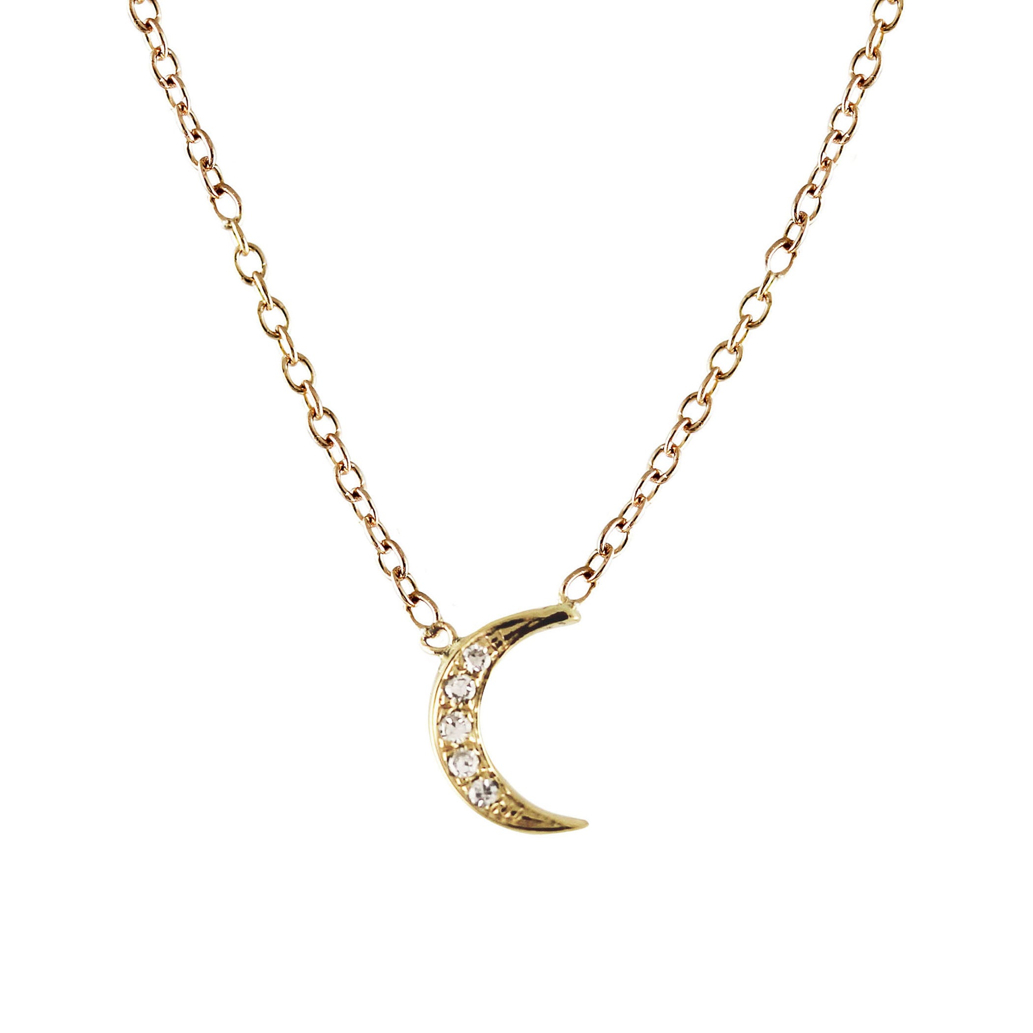 14K PETITE DIAMOND MOON NECKLACE