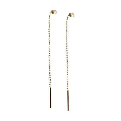 14K 2MM BEAD ACCENT THREADER EARRINGS