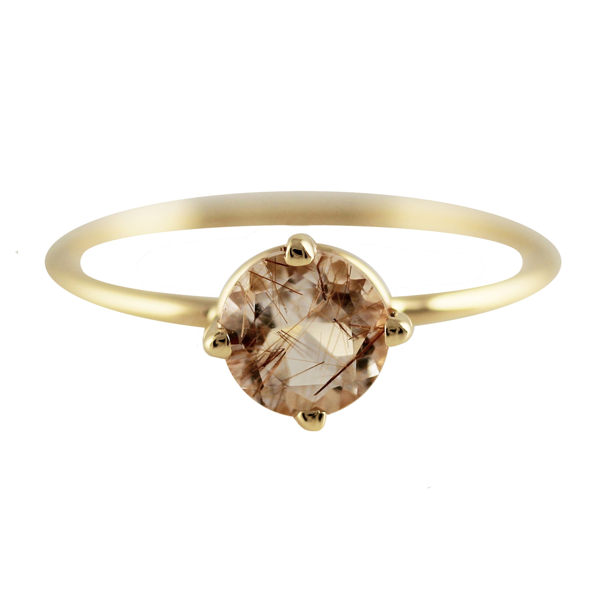 14K SOLITAIRE GOLDEN RUTILATED QUARTZ RING