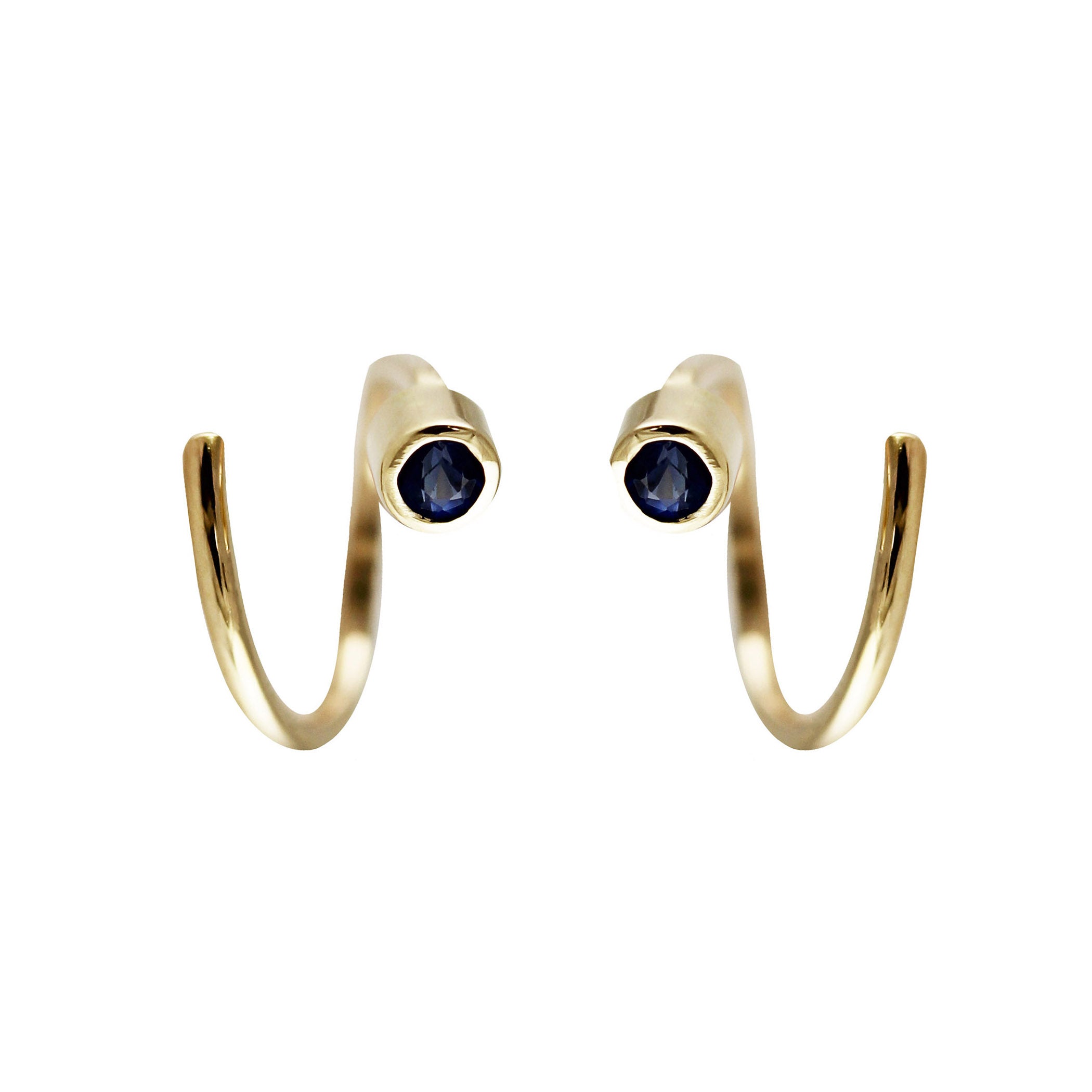 14K SPIRAL SAPPHIRE TINY HOOPS