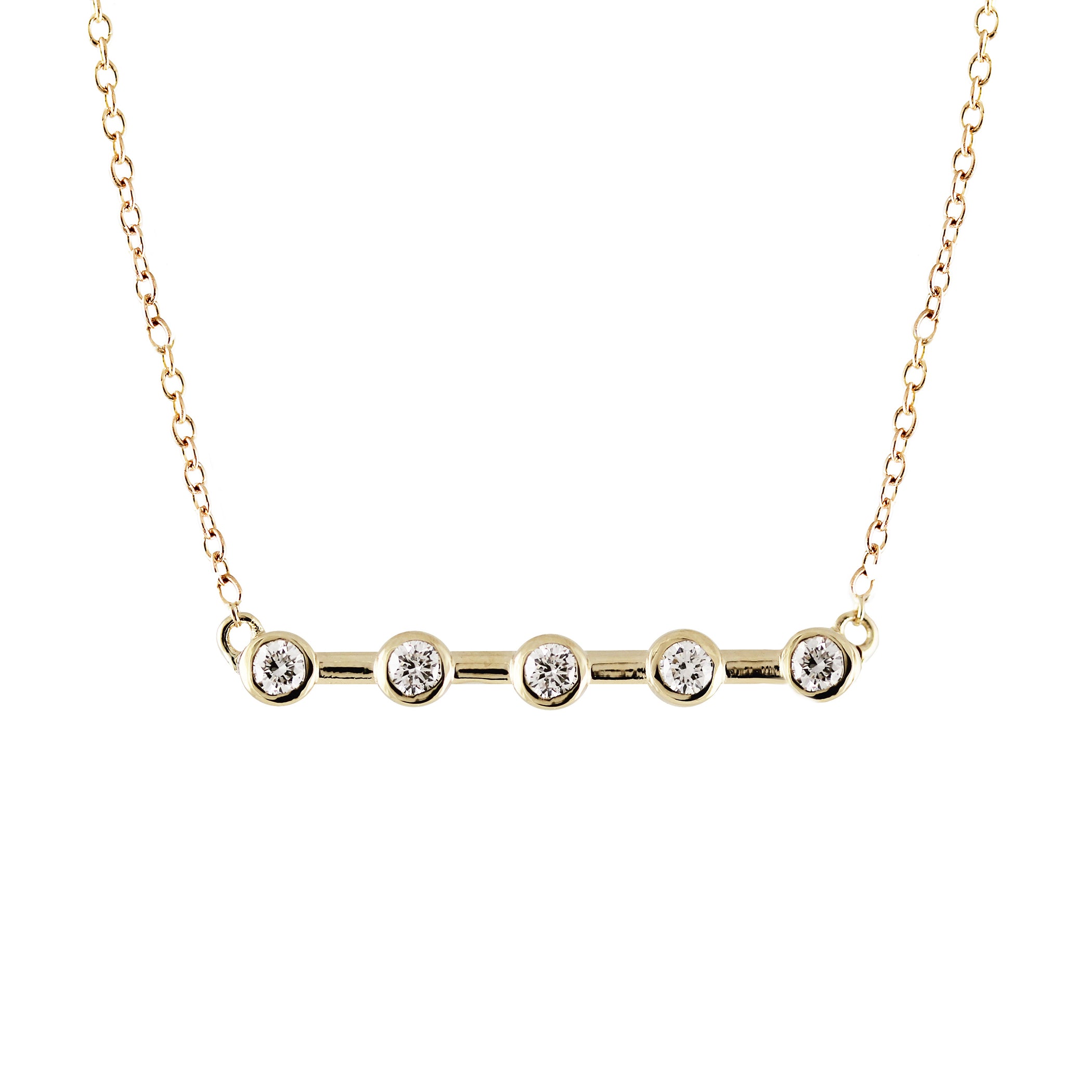 14K 5 BEZEL DIAMOND BAR NECKLACE