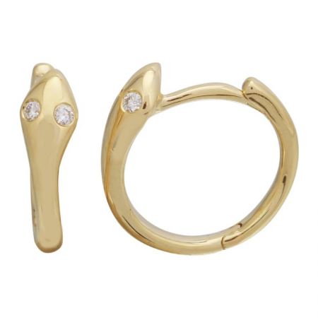14K SNAKE WITH DIAMOND EYES HUGGIES