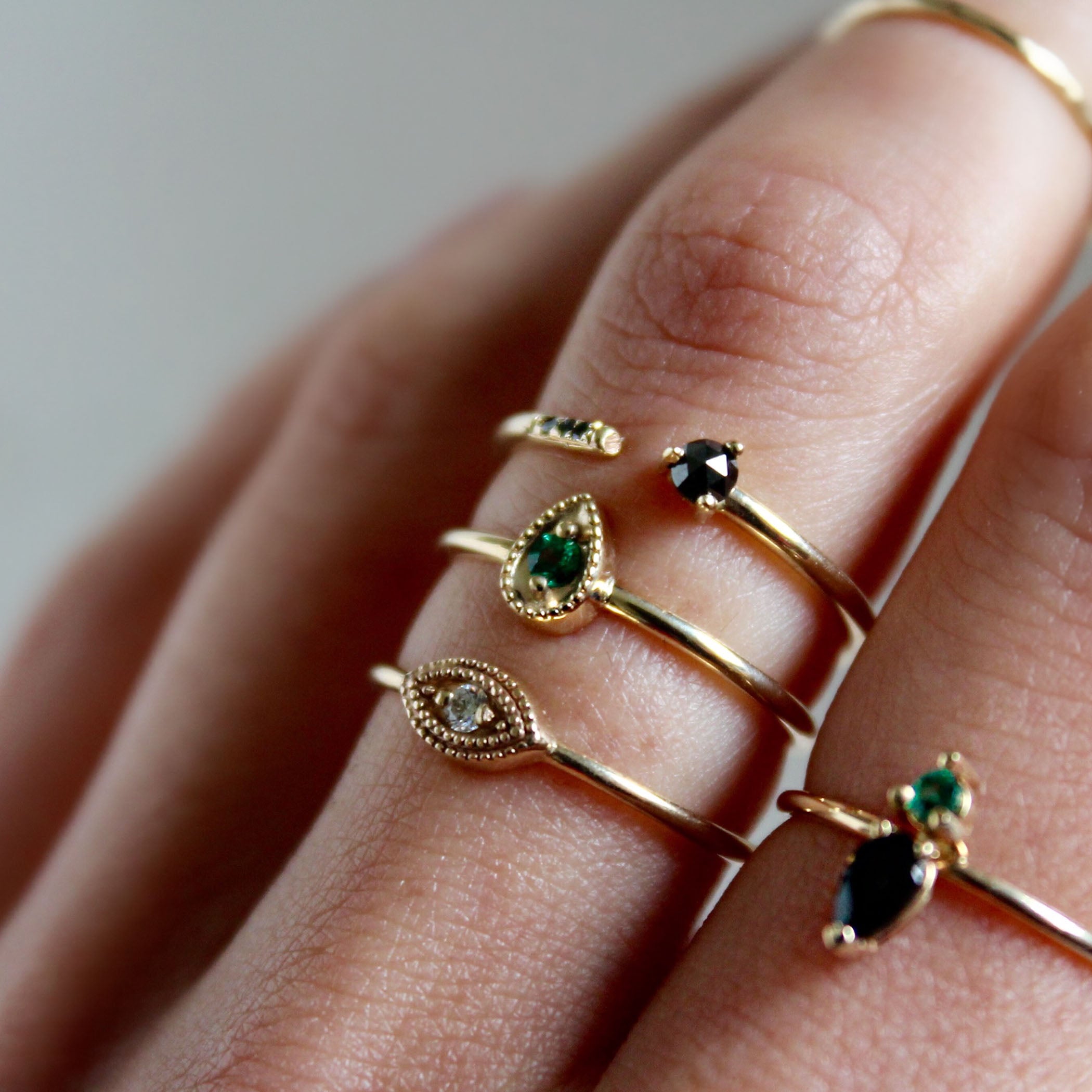 BLACK ROSE CUT DIAMOND CUFF RING WITH PAVE